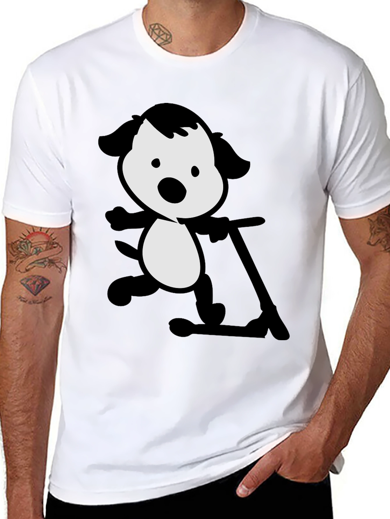 Dog on Scooter Black T-Shirt