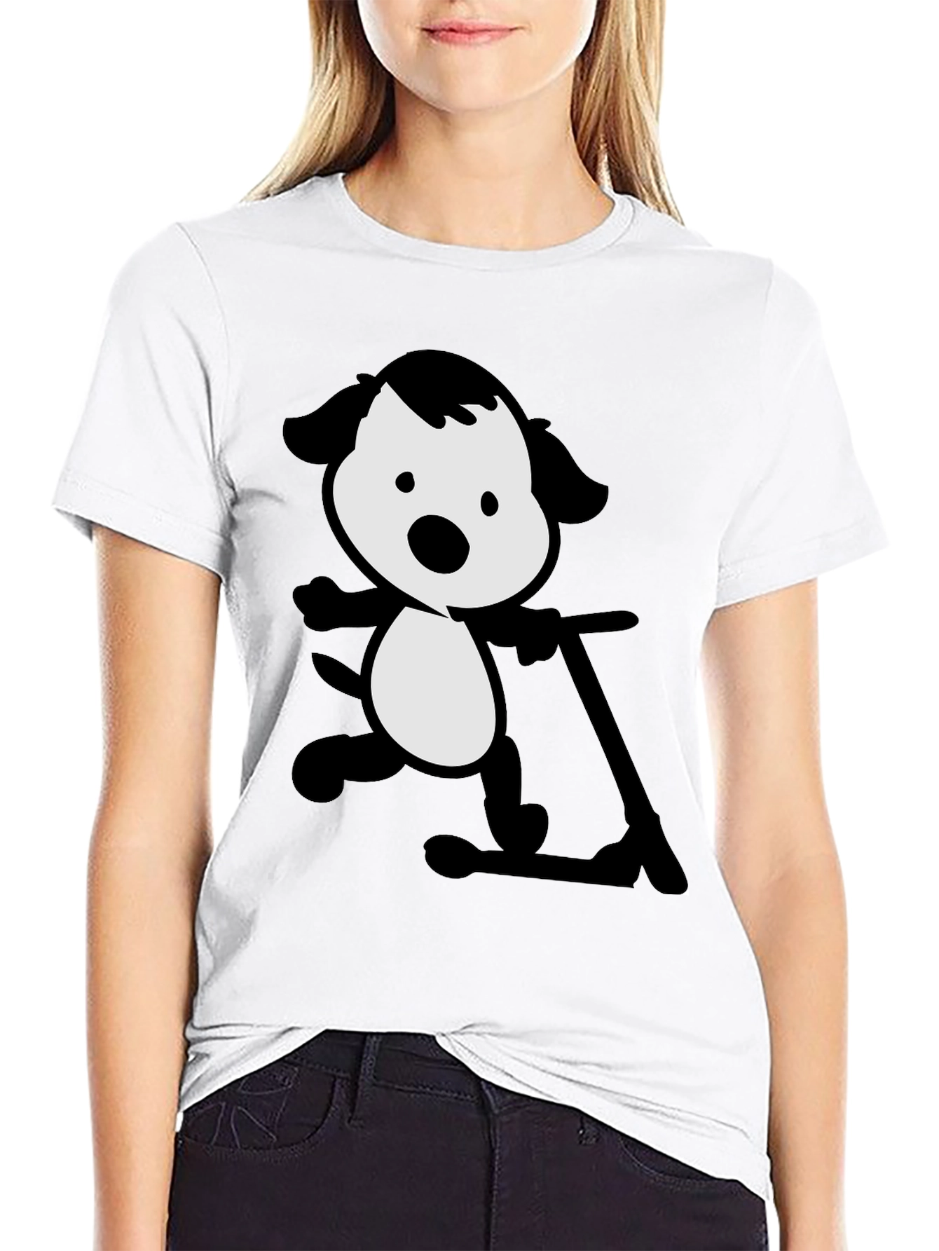 Dog on Scooter Black T-Shirt