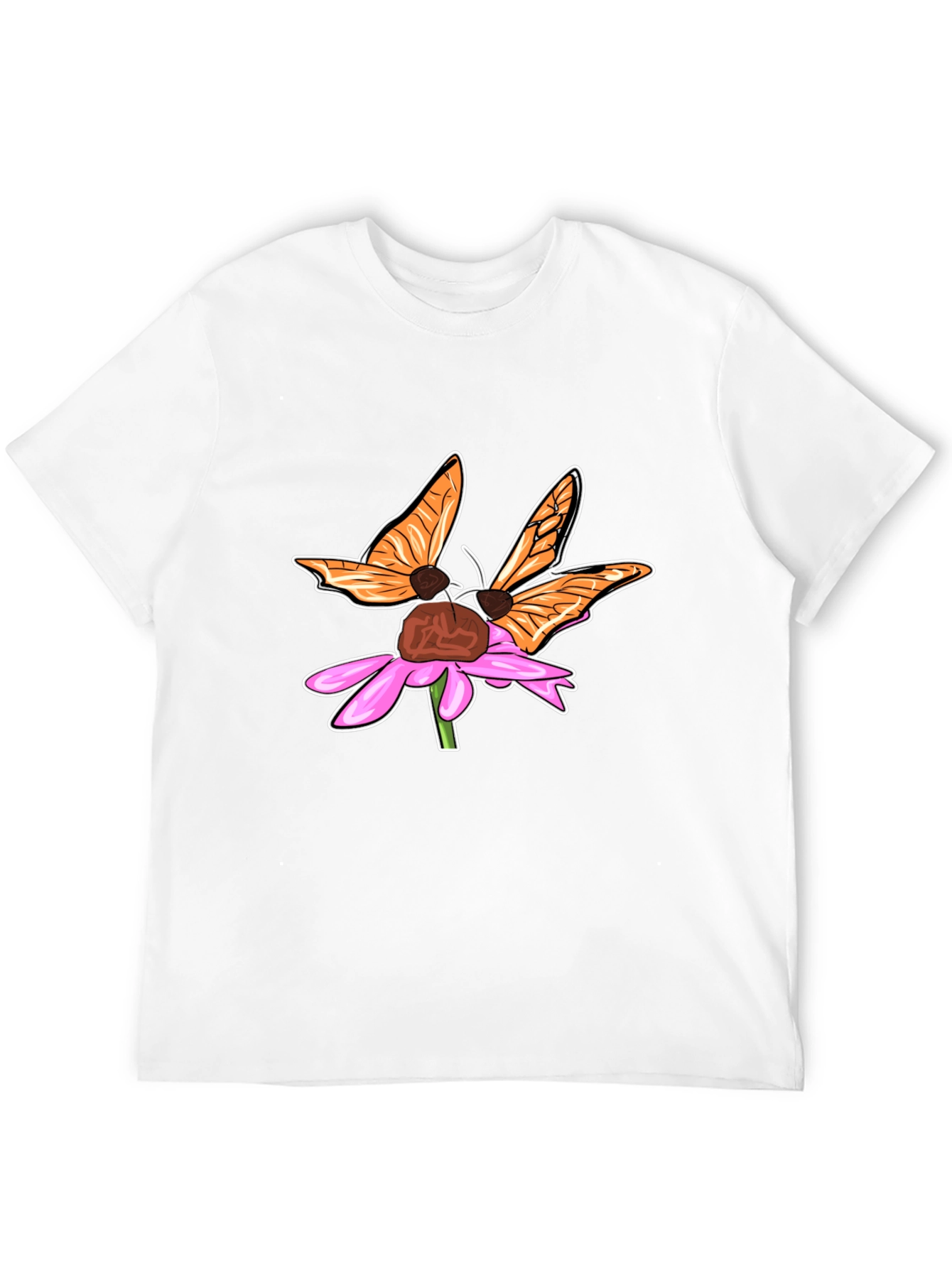 Butterfly on Flower Graphic Tee - Stylish Black T-Shirt