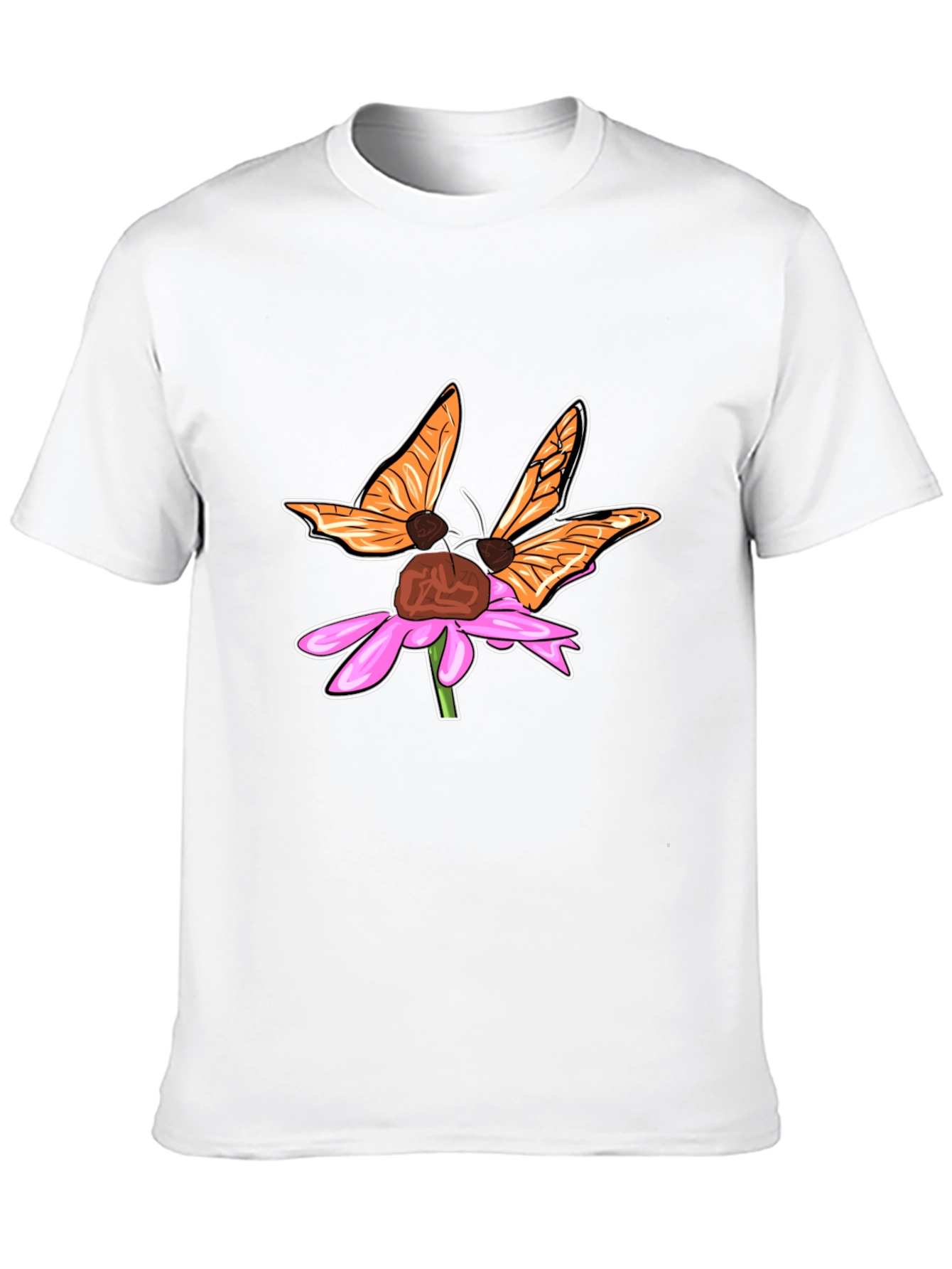 Butterfly on Flower Graphic Tee - Stylish Black T-Shirt