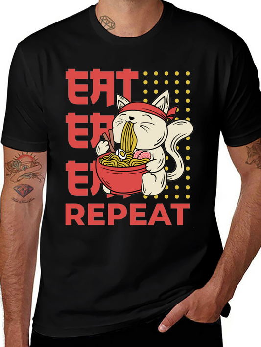 Eat Ramen Repeat Cat T-Shirt - Funny Anime Noodle Tee