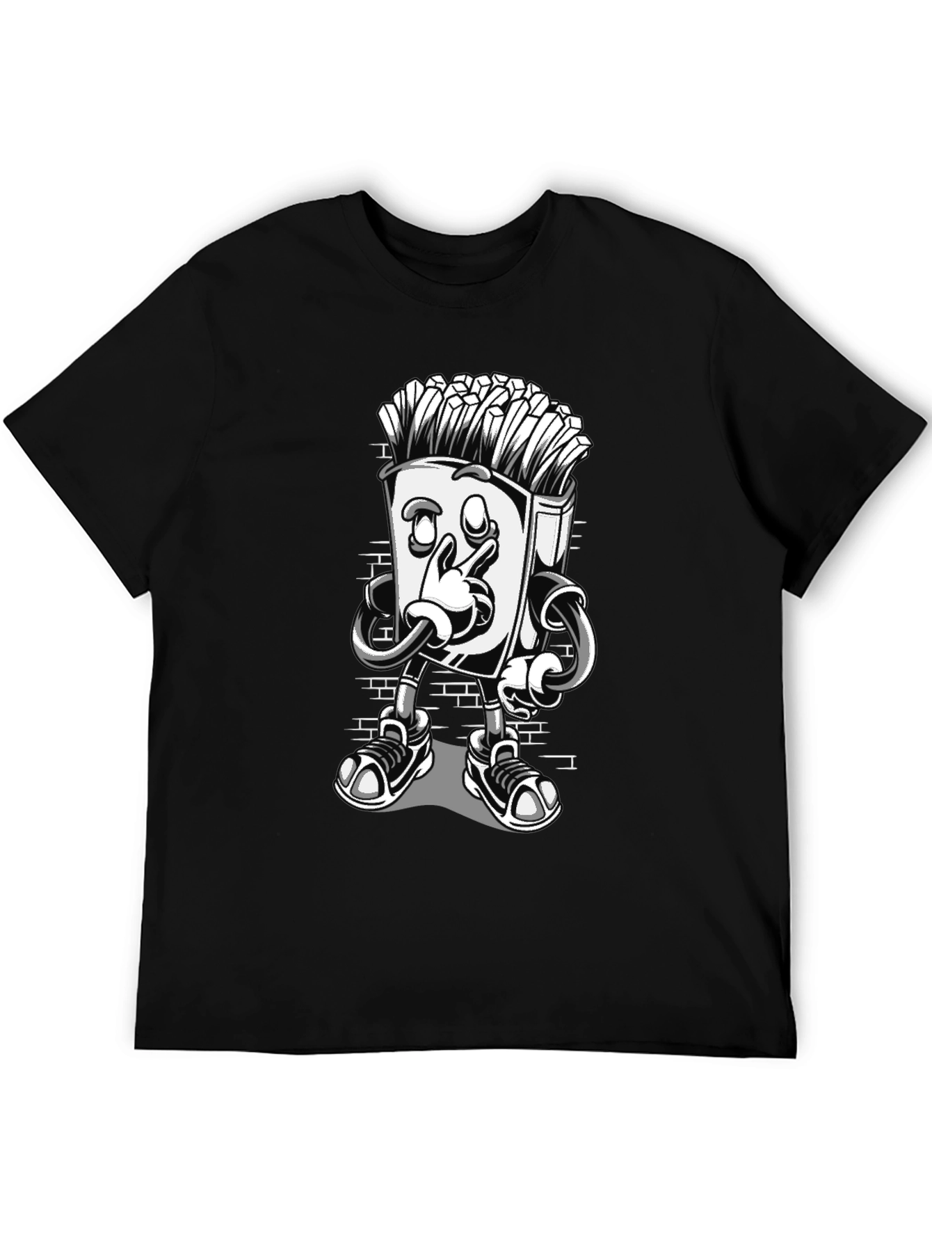 Cool Cartoon French Fries Black T-Shirt