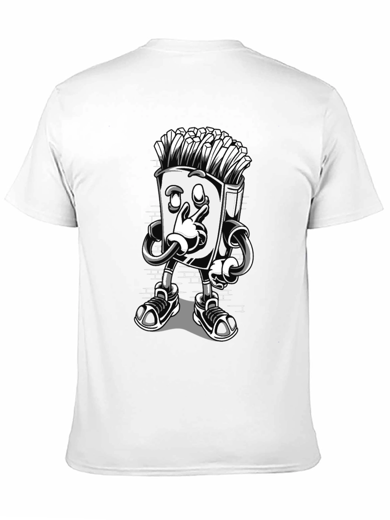 Cool Cartoon French Fries Black T-Shirt