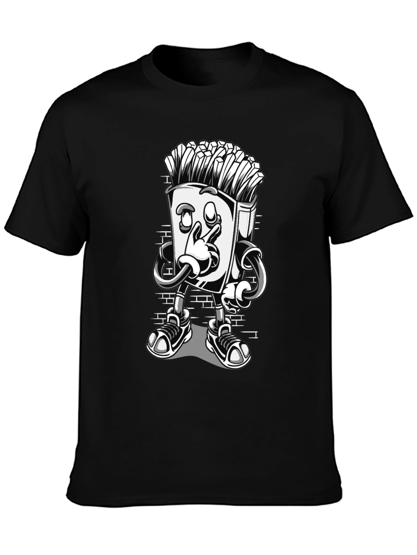 Cool Cartoon French Fries Black T-Shirt