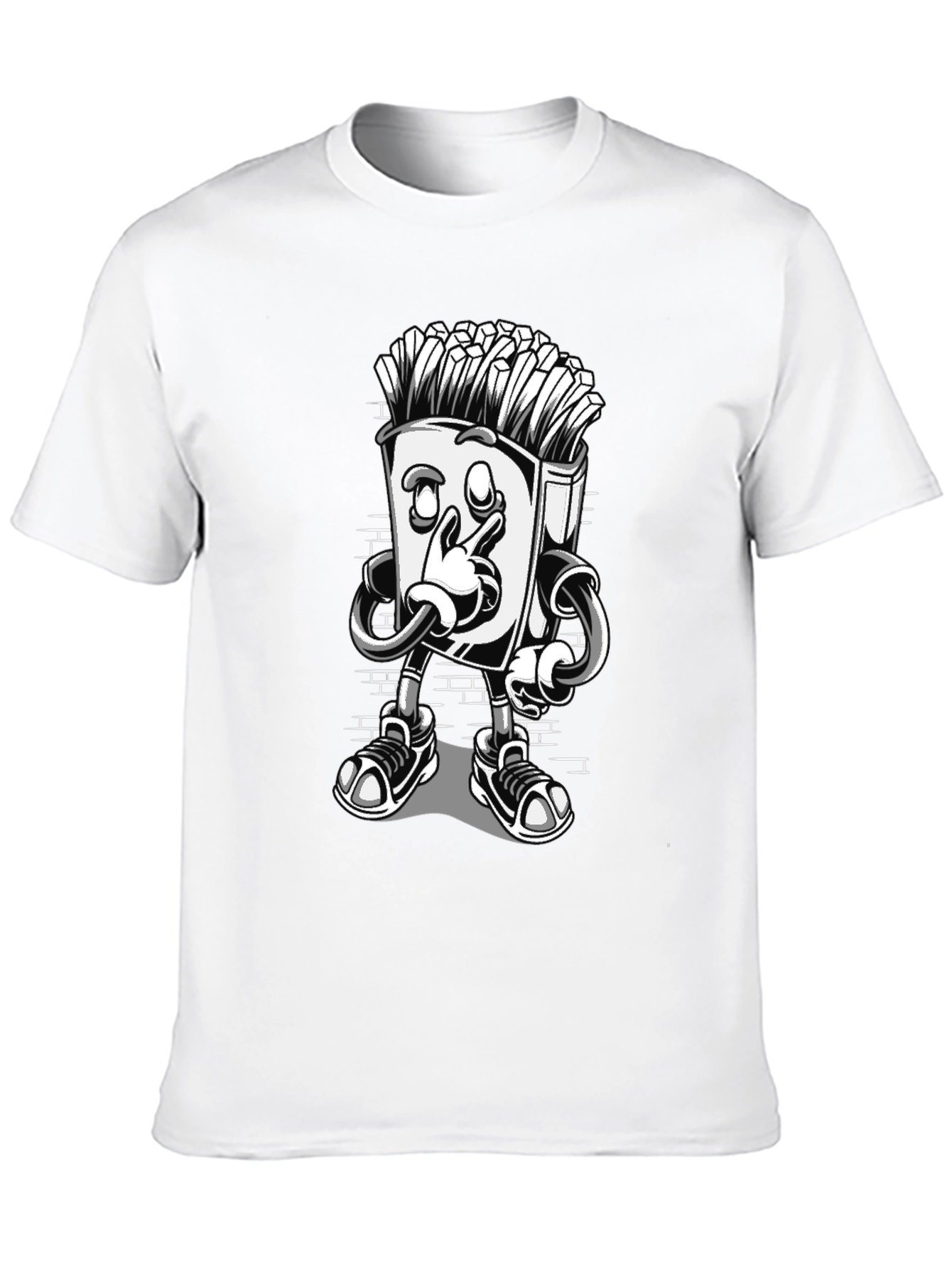 Cool Cartoon French Fries Black T-Shirt
