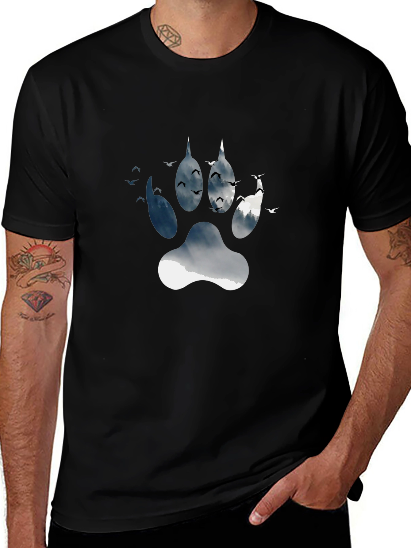 Wolf Paw Print Graphic Tee - Nature Inspired Design