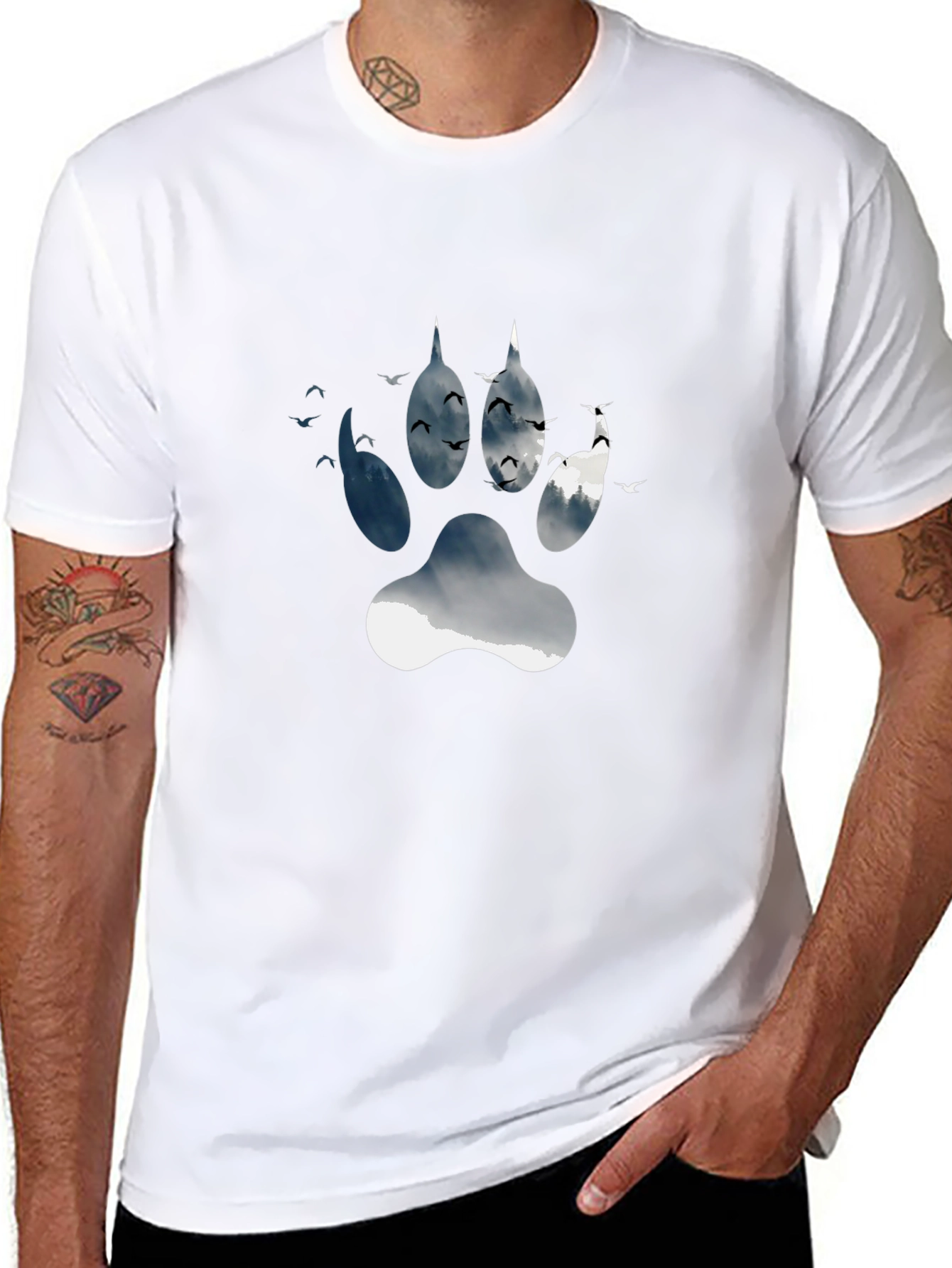 Wolf Paw Print Graphic Tee - Nature Inspired Design