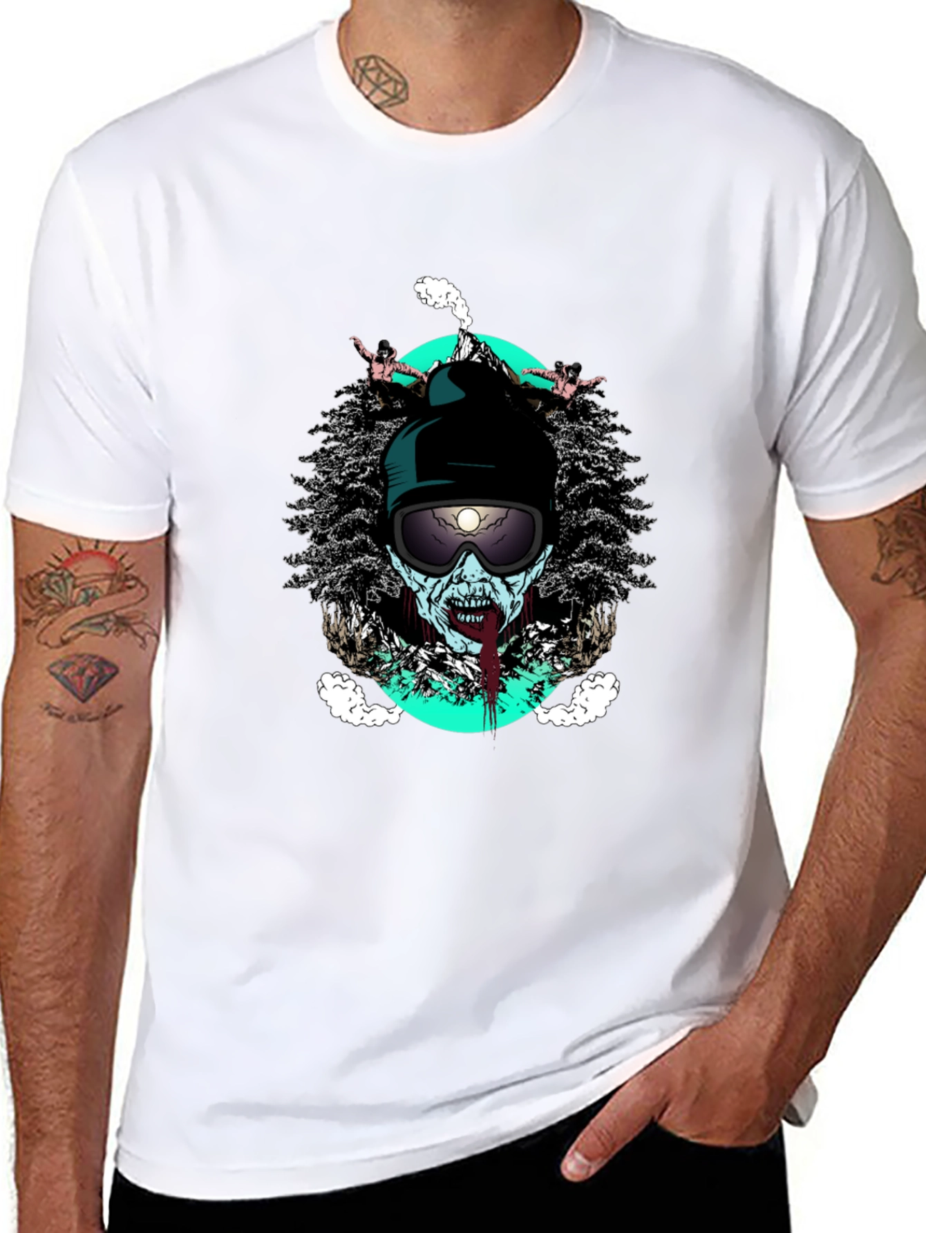 Zombie Skier Graphic Tee - Black Cotton T-Shirt