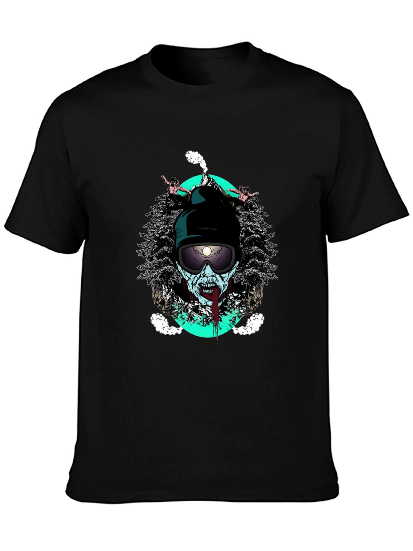 Zombie Skier Graphic Tee - Black Cotton T-Shirt