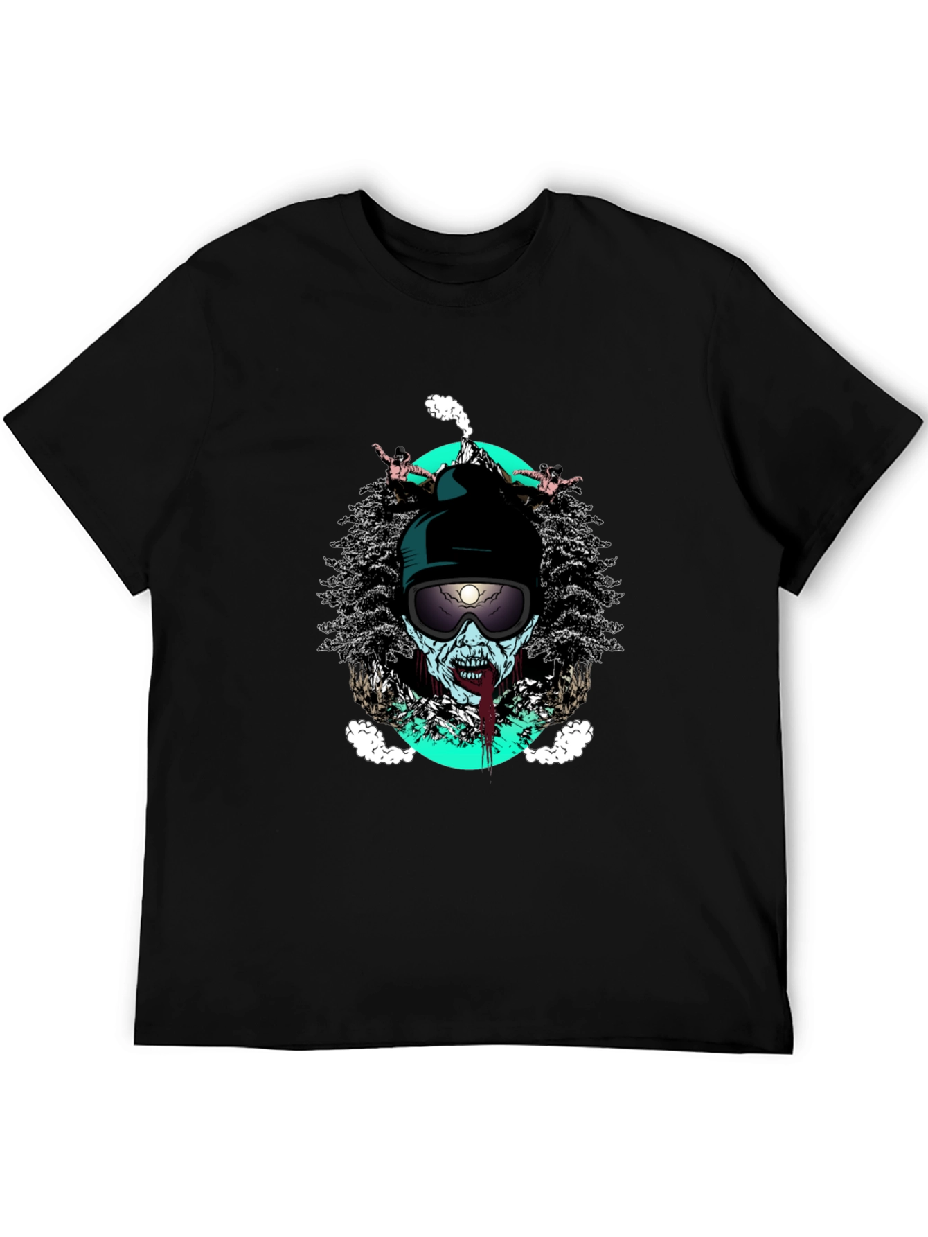 Zombie Skier Graphic Tee - Black Cotton T-Shirt