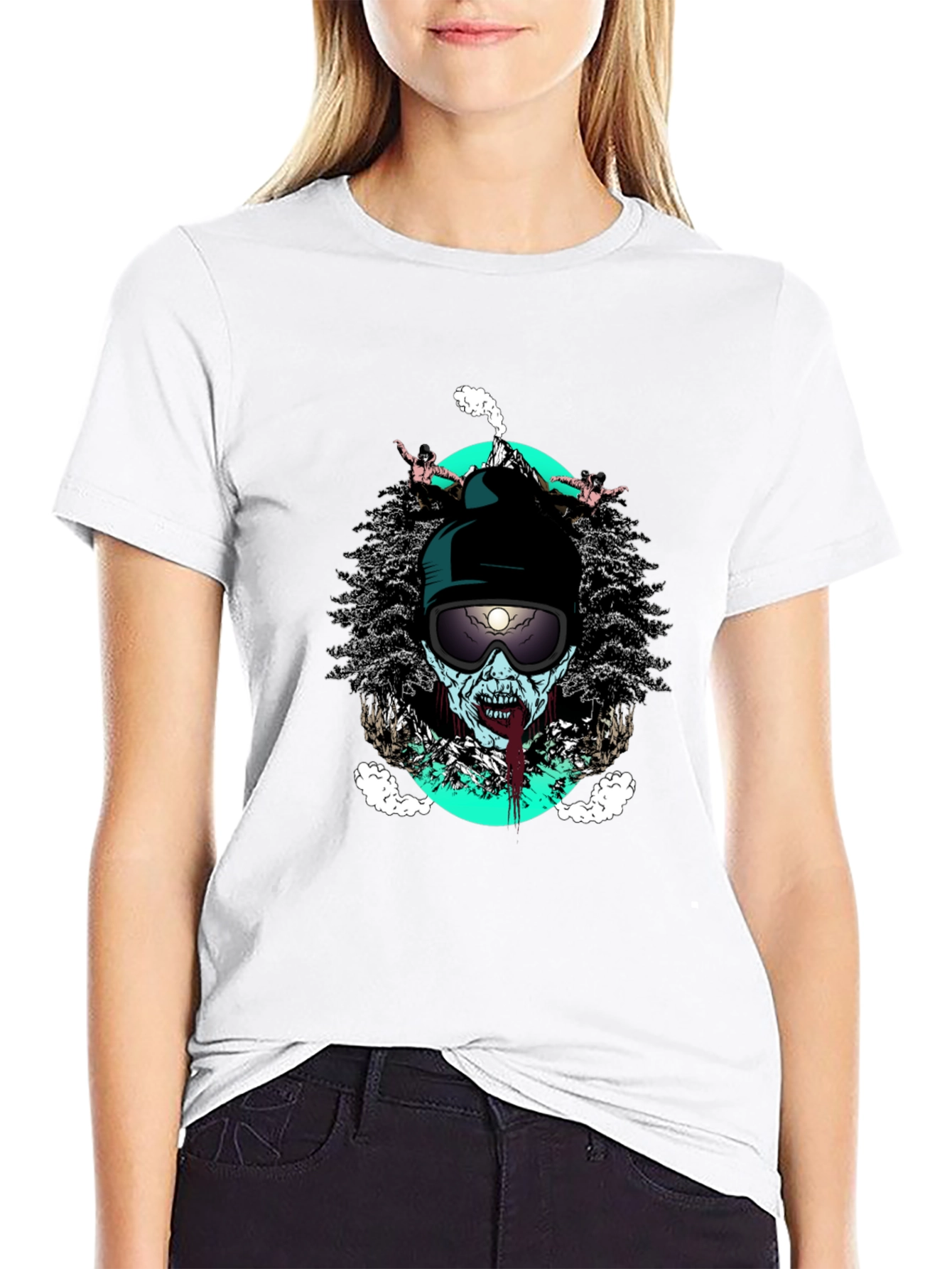 Zombie Skier Graphic Tee - Black Cotton T-Shirt