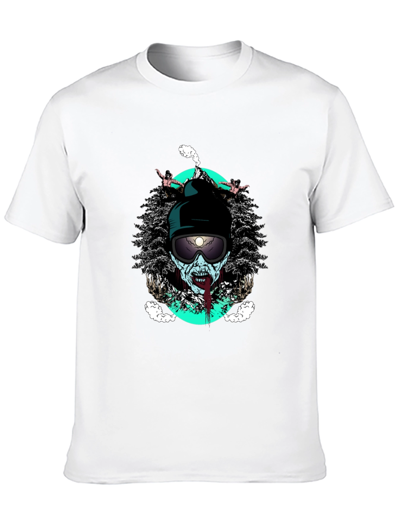 Zombie Skier Graphic Tee - Black Cotton T-Shirt