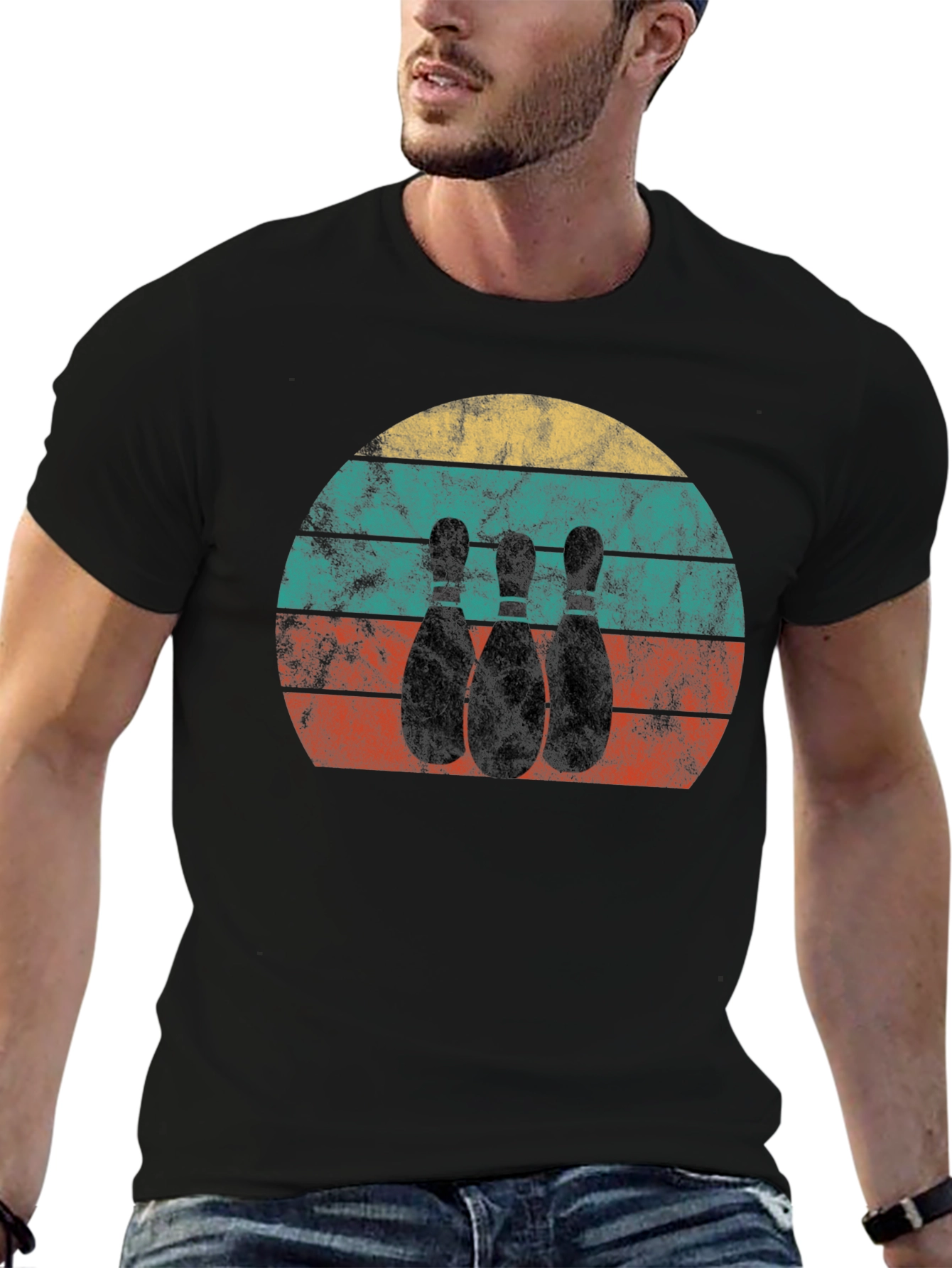 Retro Bowling Pins Graphic Tee - Black