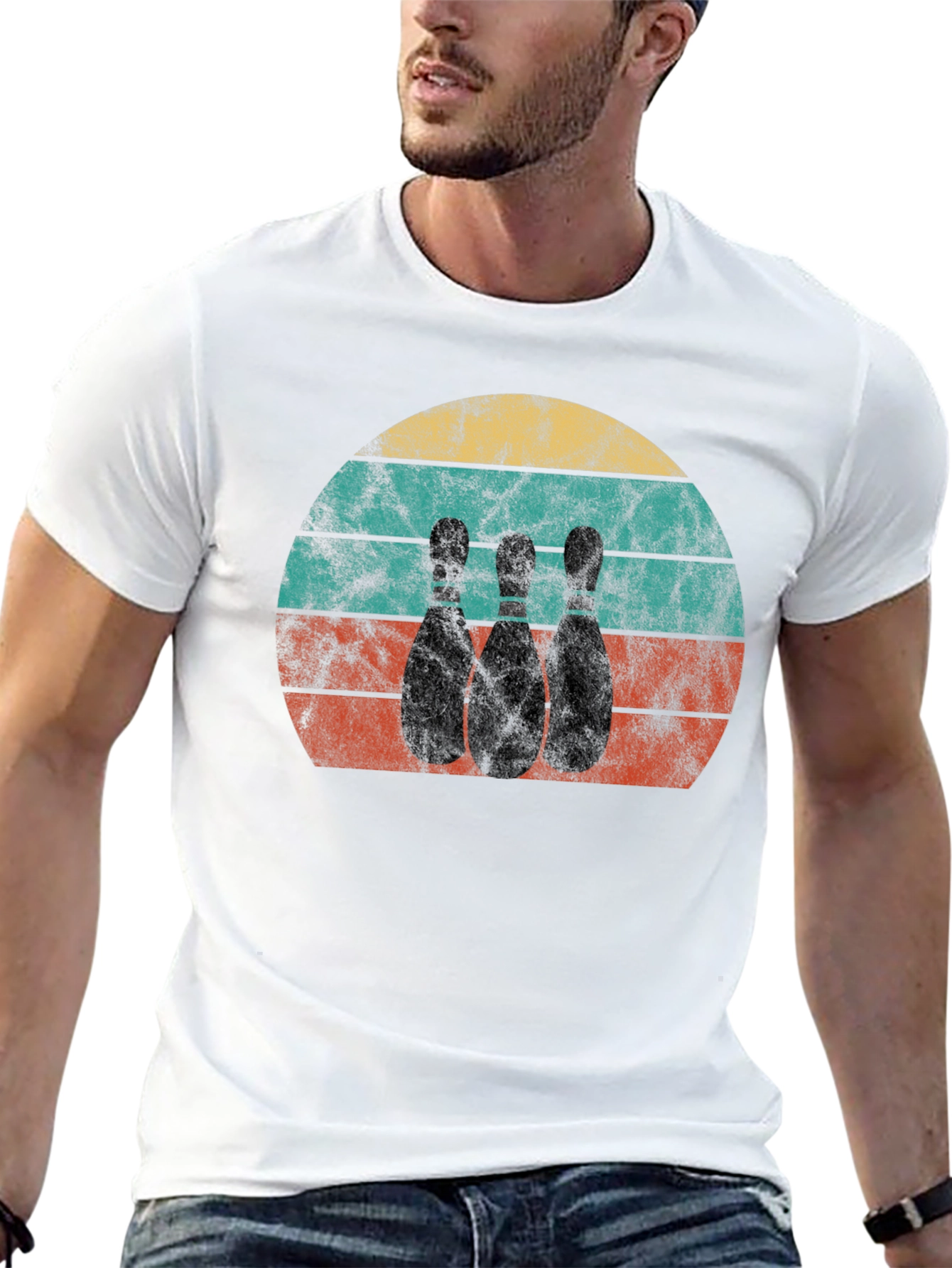 Retro Bowling Pins Graphic Tee - Black