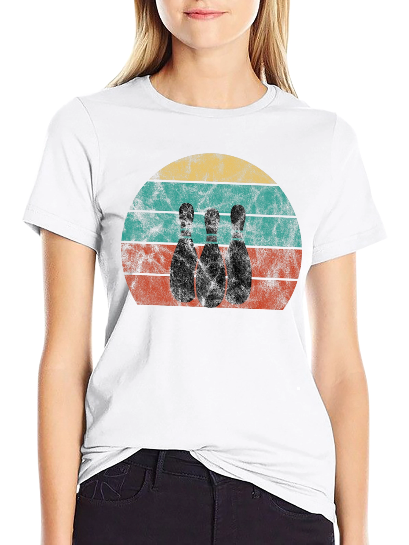 Retro Bowling Pins Graphic Tee - Black