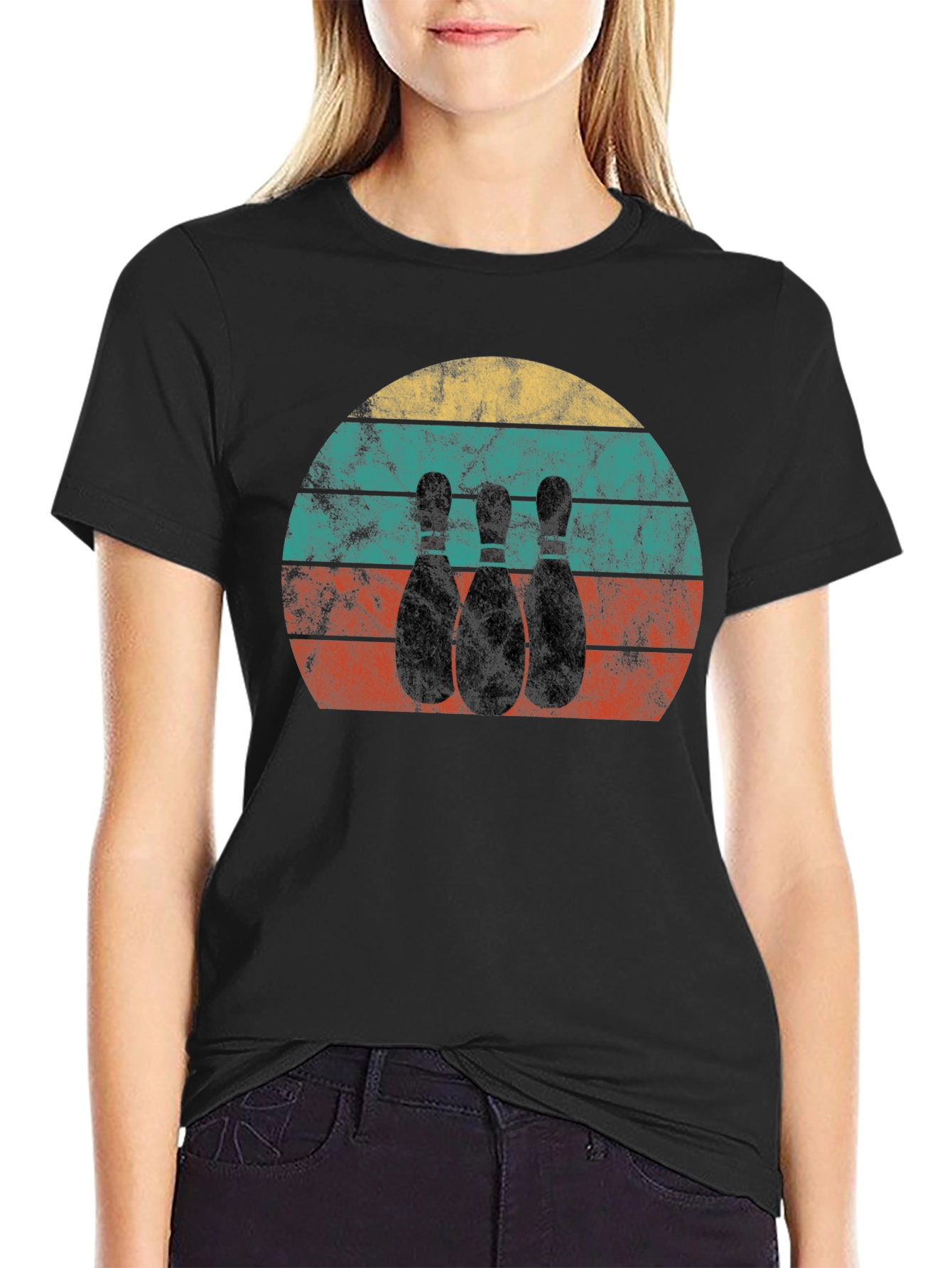 Retro Bowling Pins Graphic Tee - Black