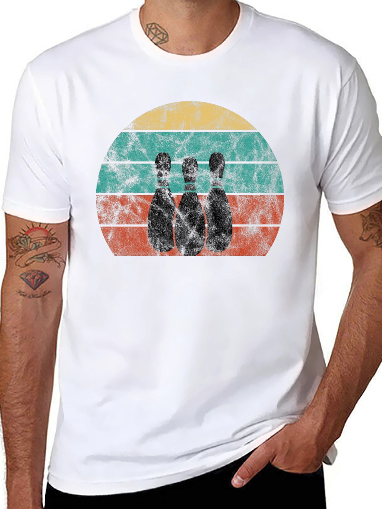 Retro Bowling Pins Graphic Tee - Black