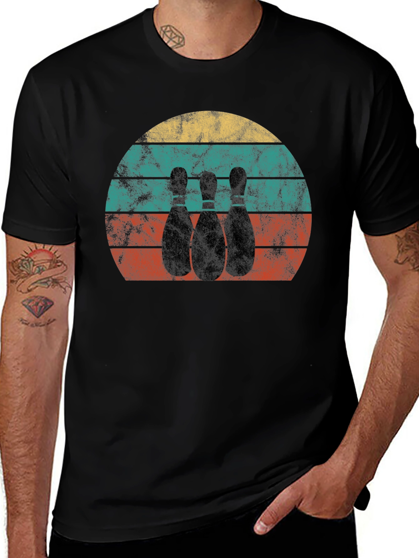 Retro Bowling Pins Graphic Tee - Black