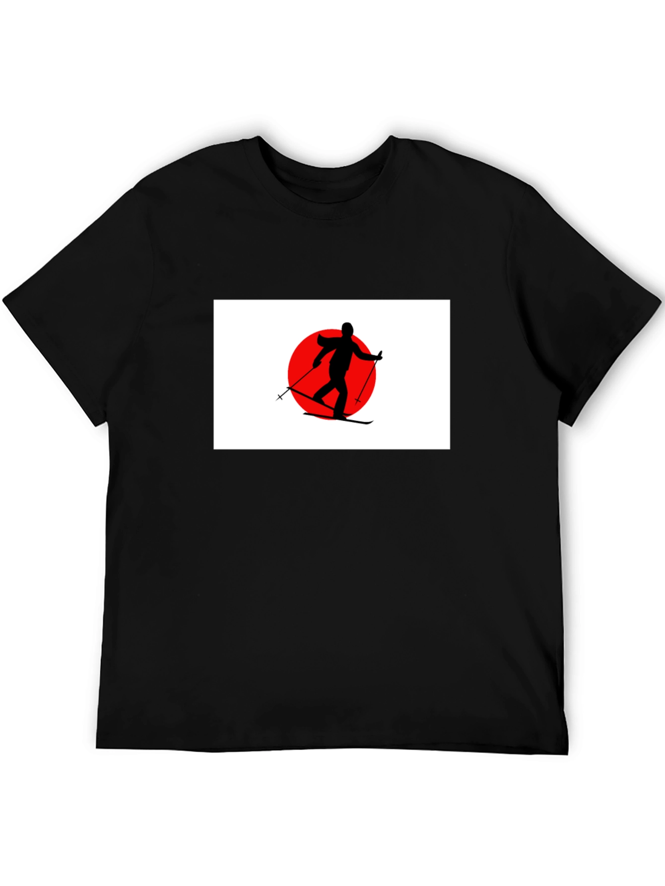Skier Graphic T-Shirt: Japan Flag Inspired Design