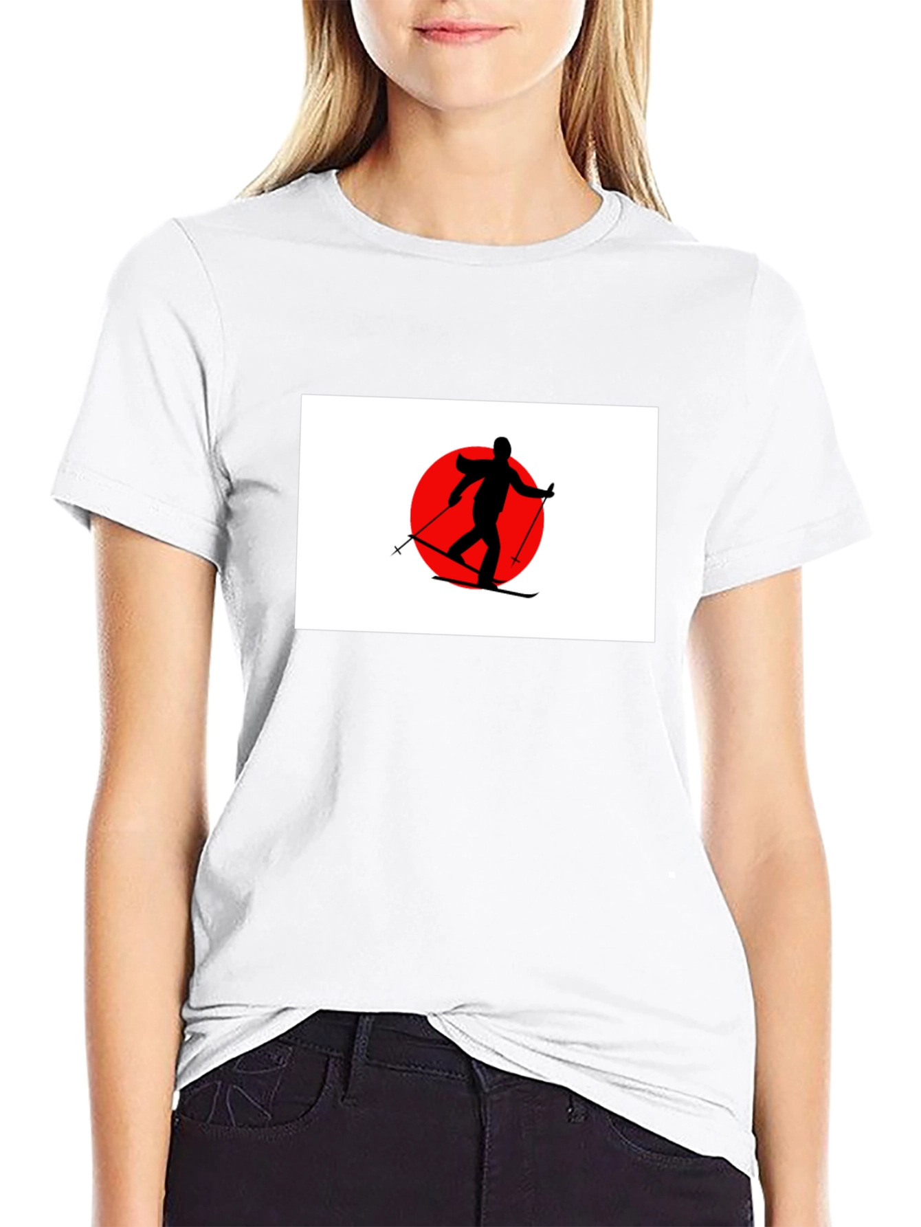 Skier Graphic T-Shirt: Japan Flag Inspired Design
