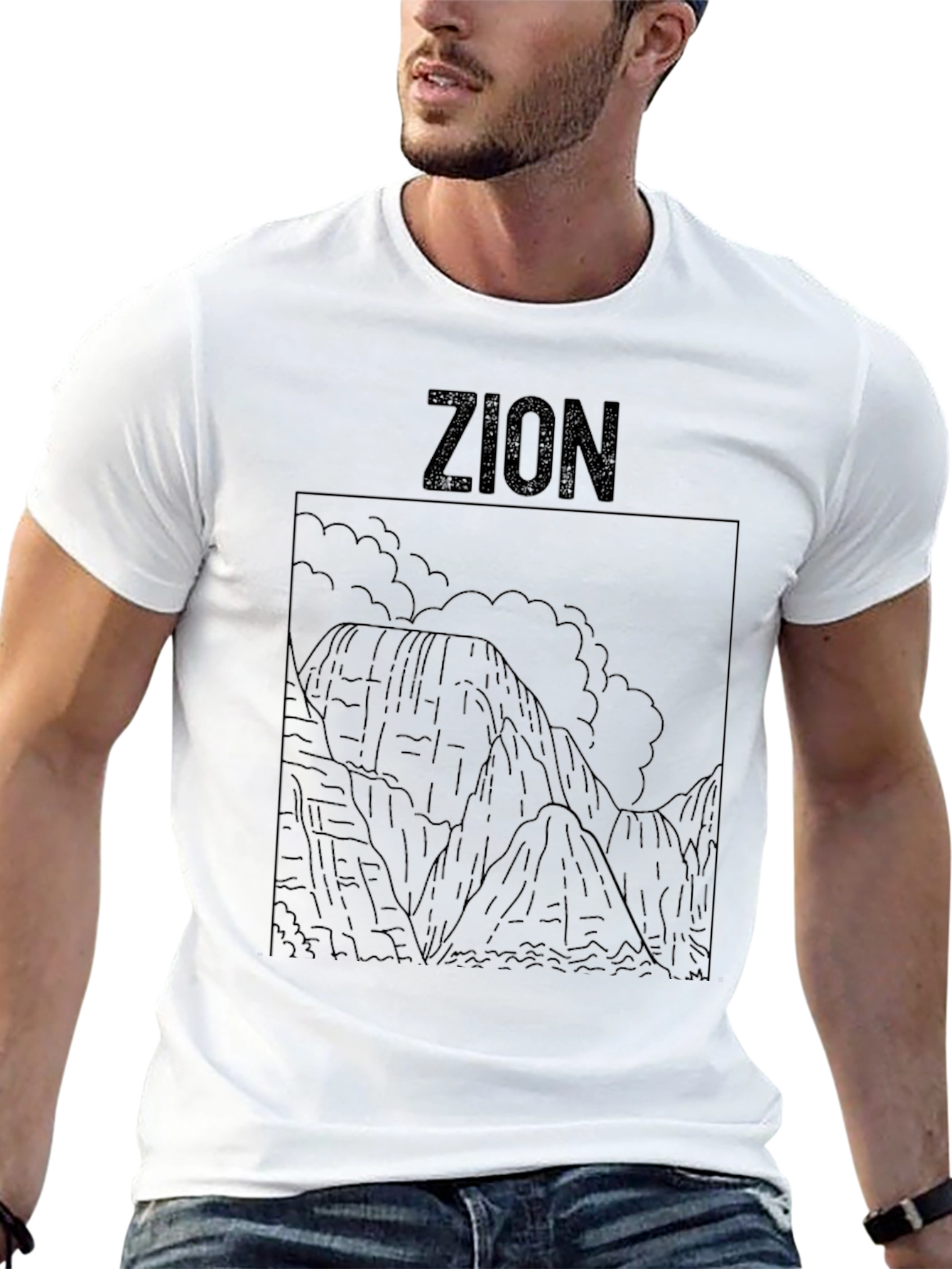 Zion National Park Line Art Black T-Shirt
