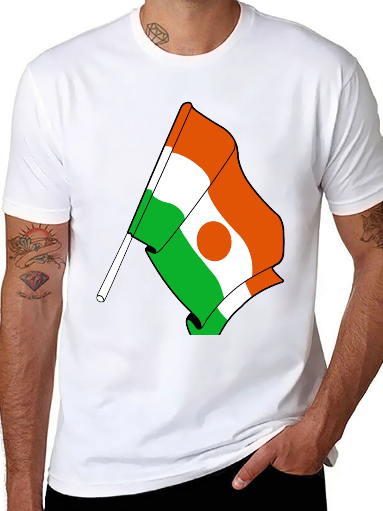 Niger Flag Graphic Tee - Black Cotton T-Shirt