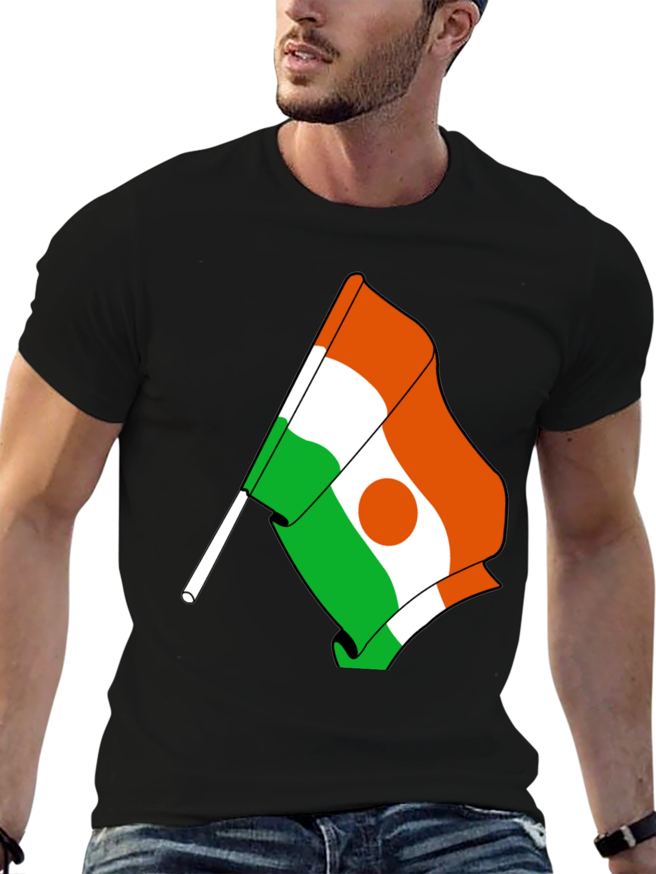 Niger Flag Graphic Tee - Black Cotton T-Shirt