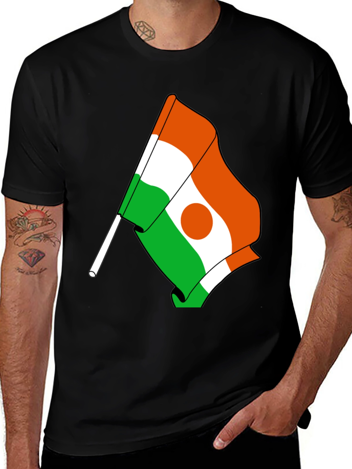 Niger Flag Graphic Tee - Black Cotton T-Shirt