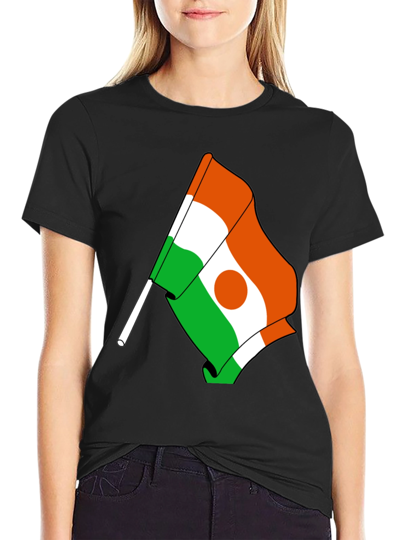 Niger Flag Graphic Tee - Black Cotton T-Shirt