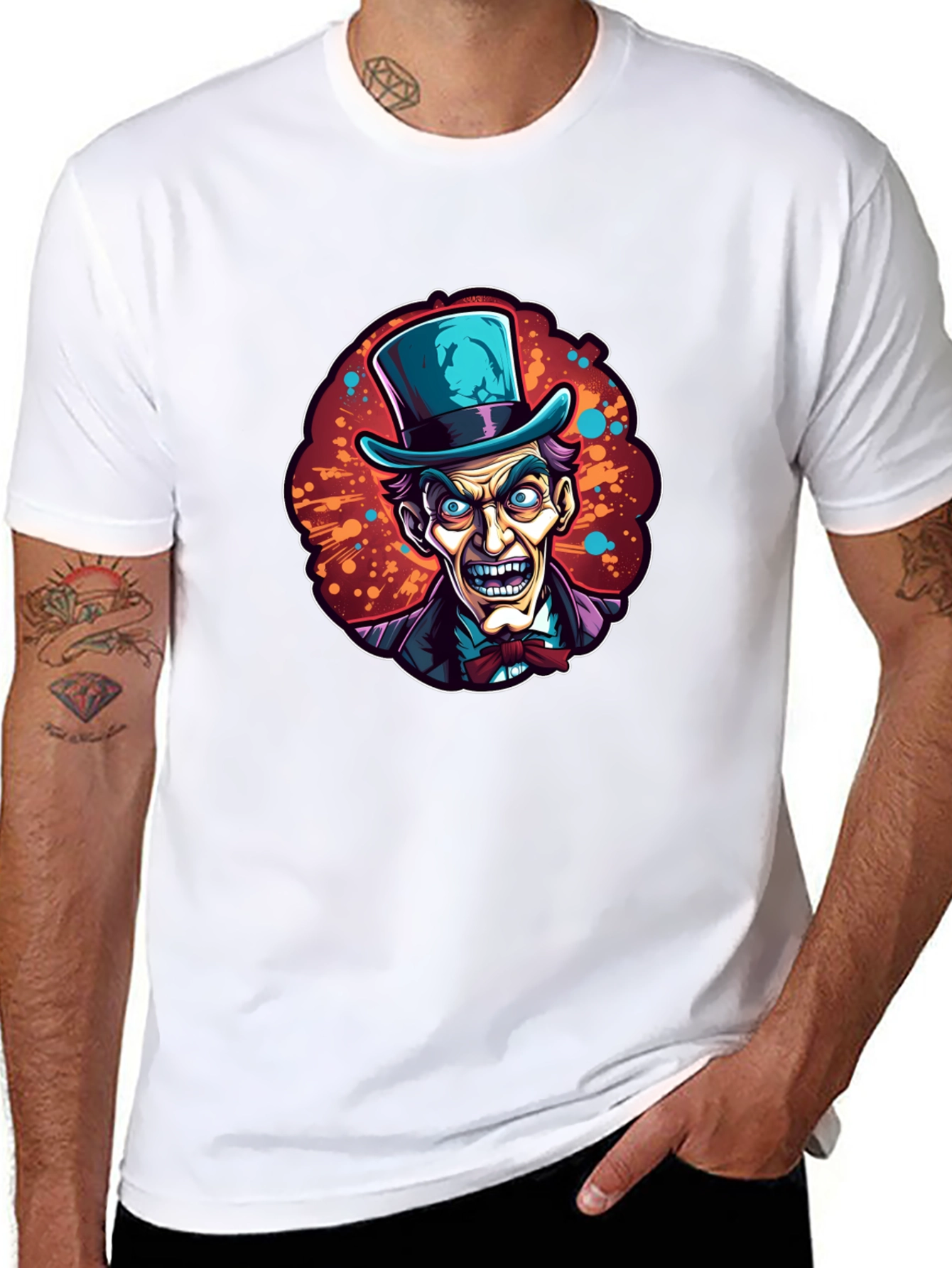 Mad Hatter Cartoon Graphic Black T-Shirt