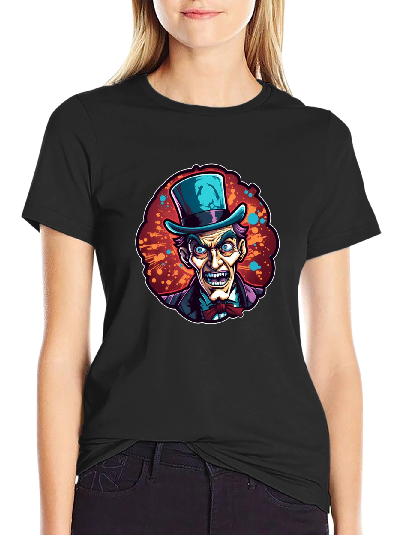 Mad Hatter Cartoon Graphic Black T-Shirt
