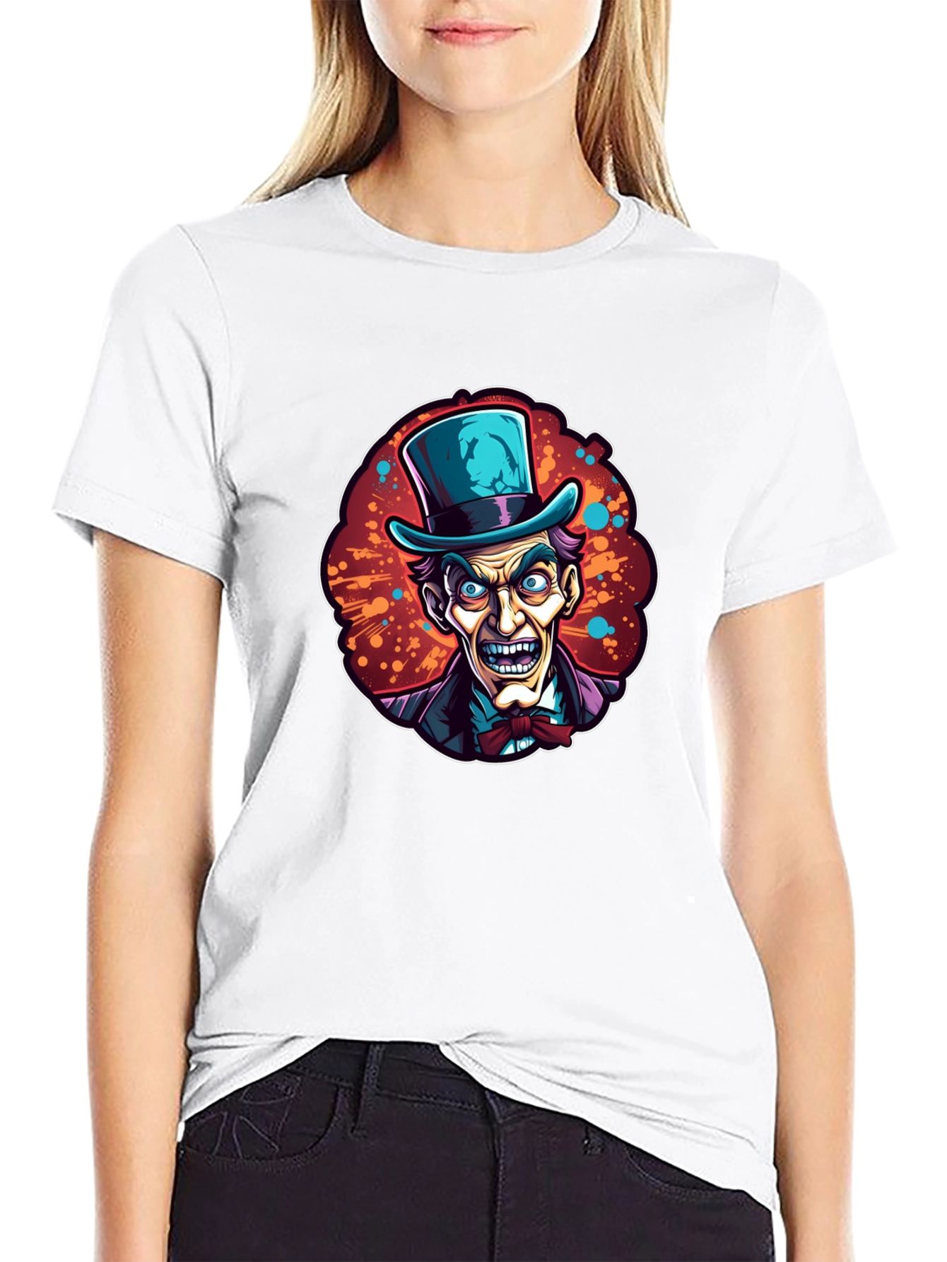 Mad Hatter Cartoon Graphic Black T-Shirt