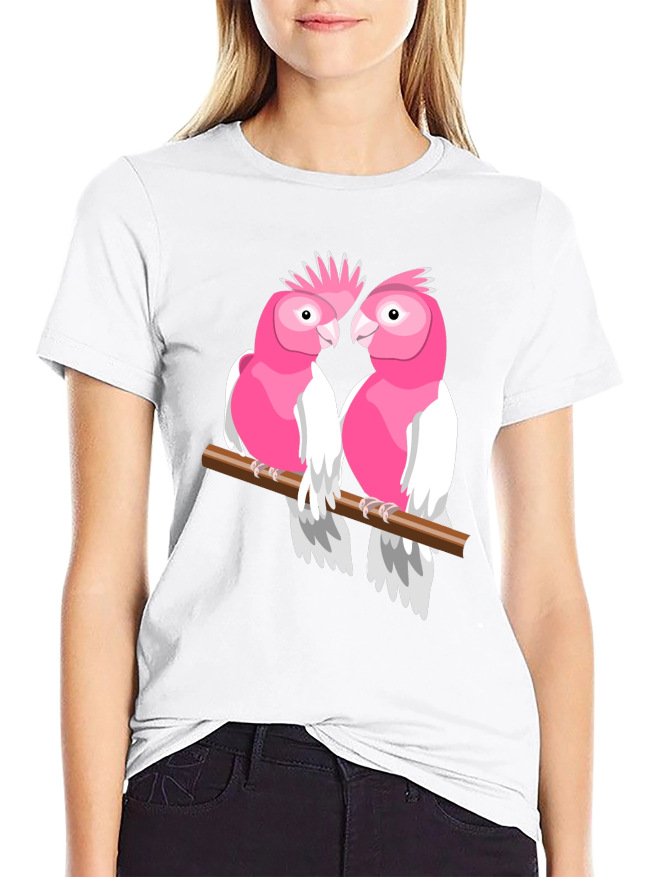 Pink Cockatoo Pair Black T-Shirt