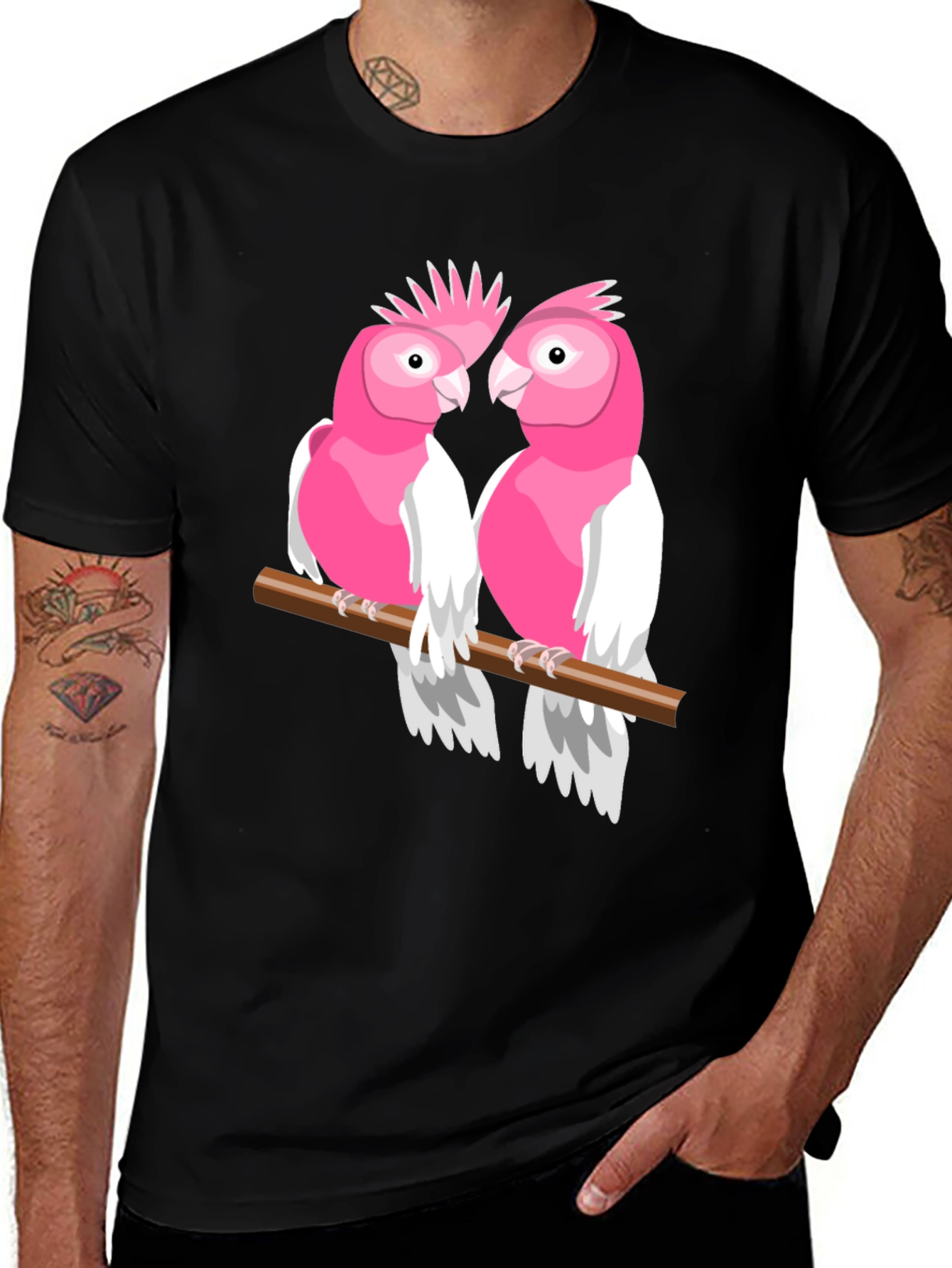 Pink Cockatoo Pair Black T-Shirt