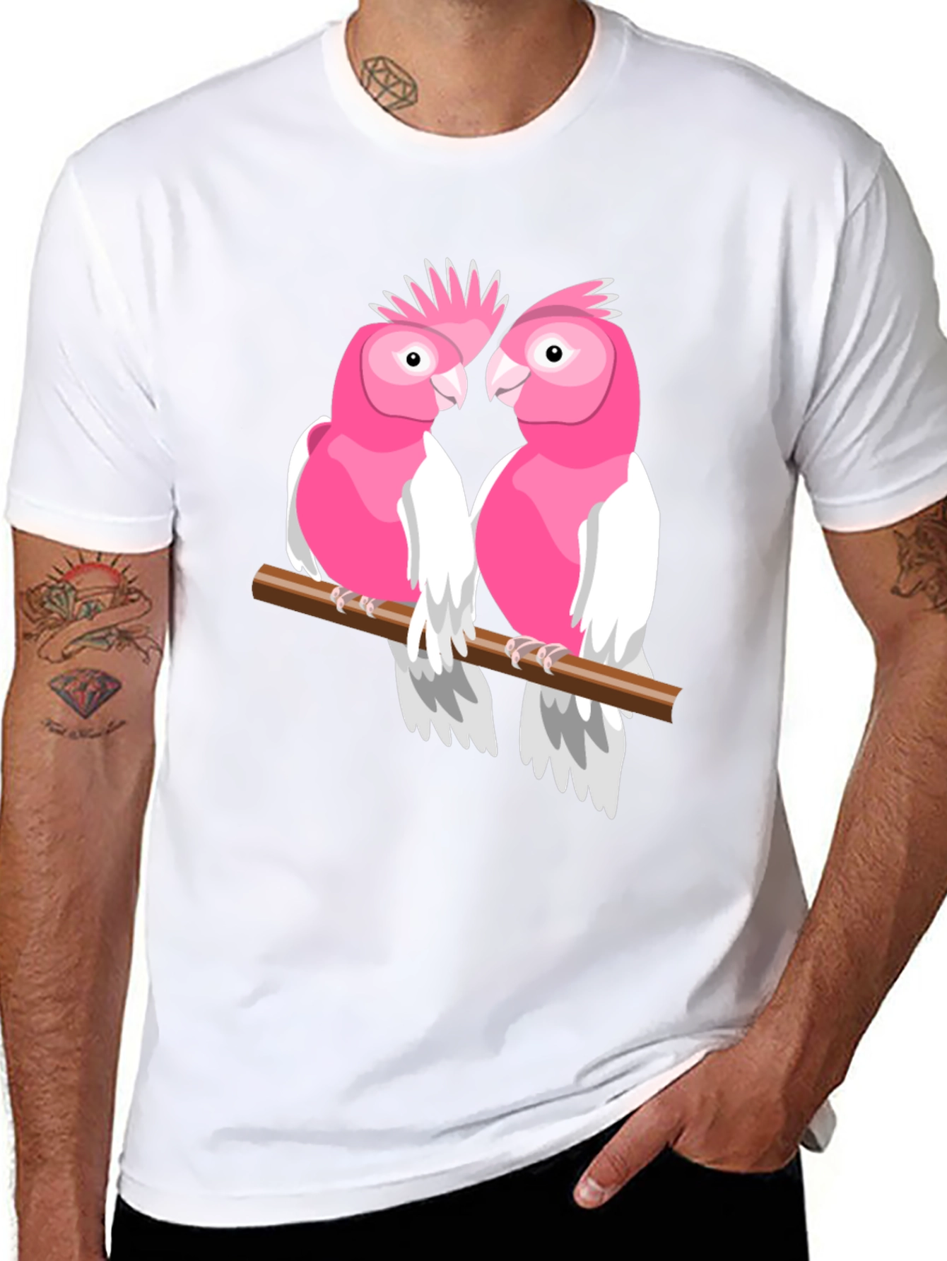 Pink Cockatoo Pair Black T-Shirt