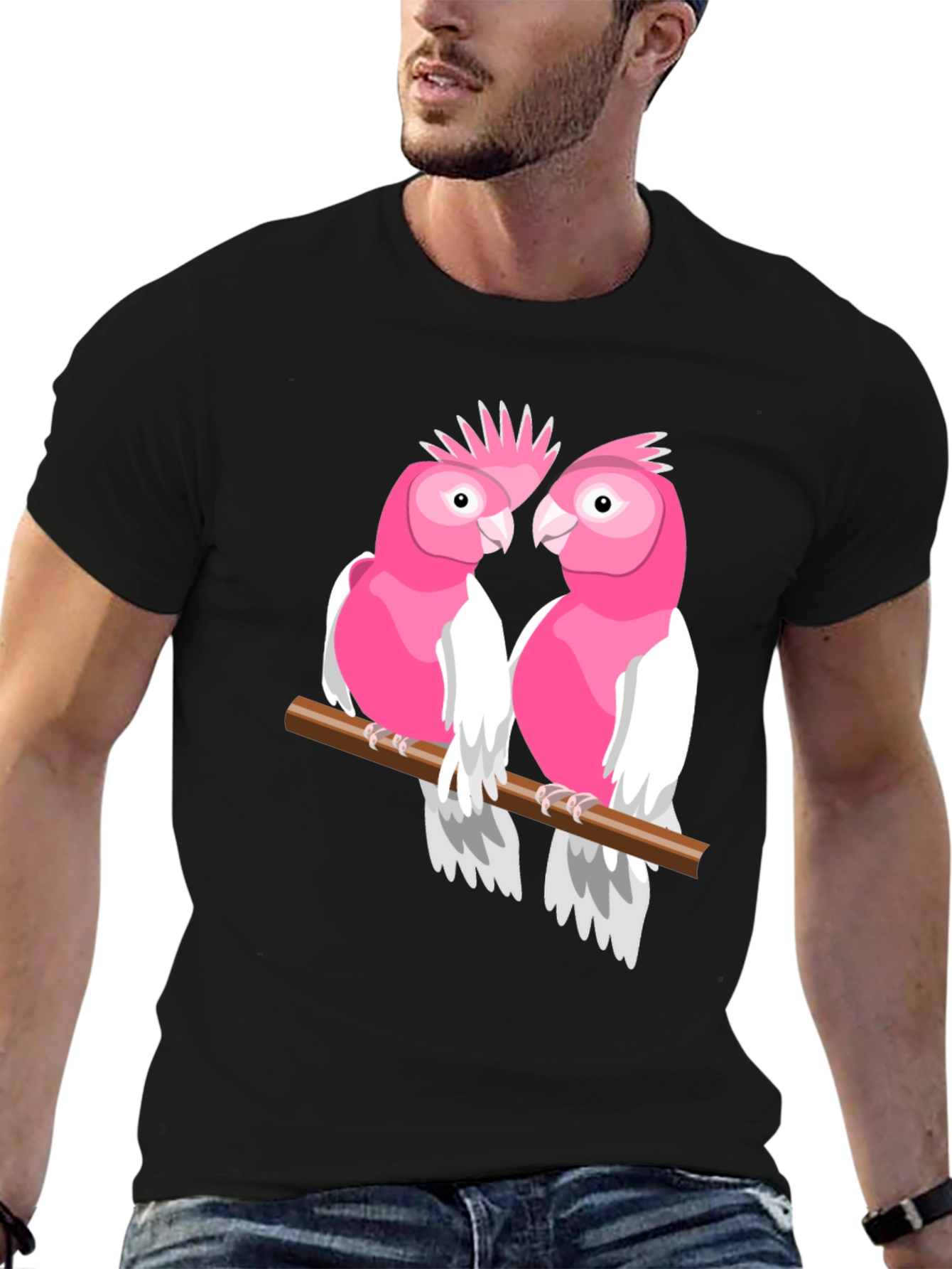 Pink Cockatoo Pair Black T-Shirt