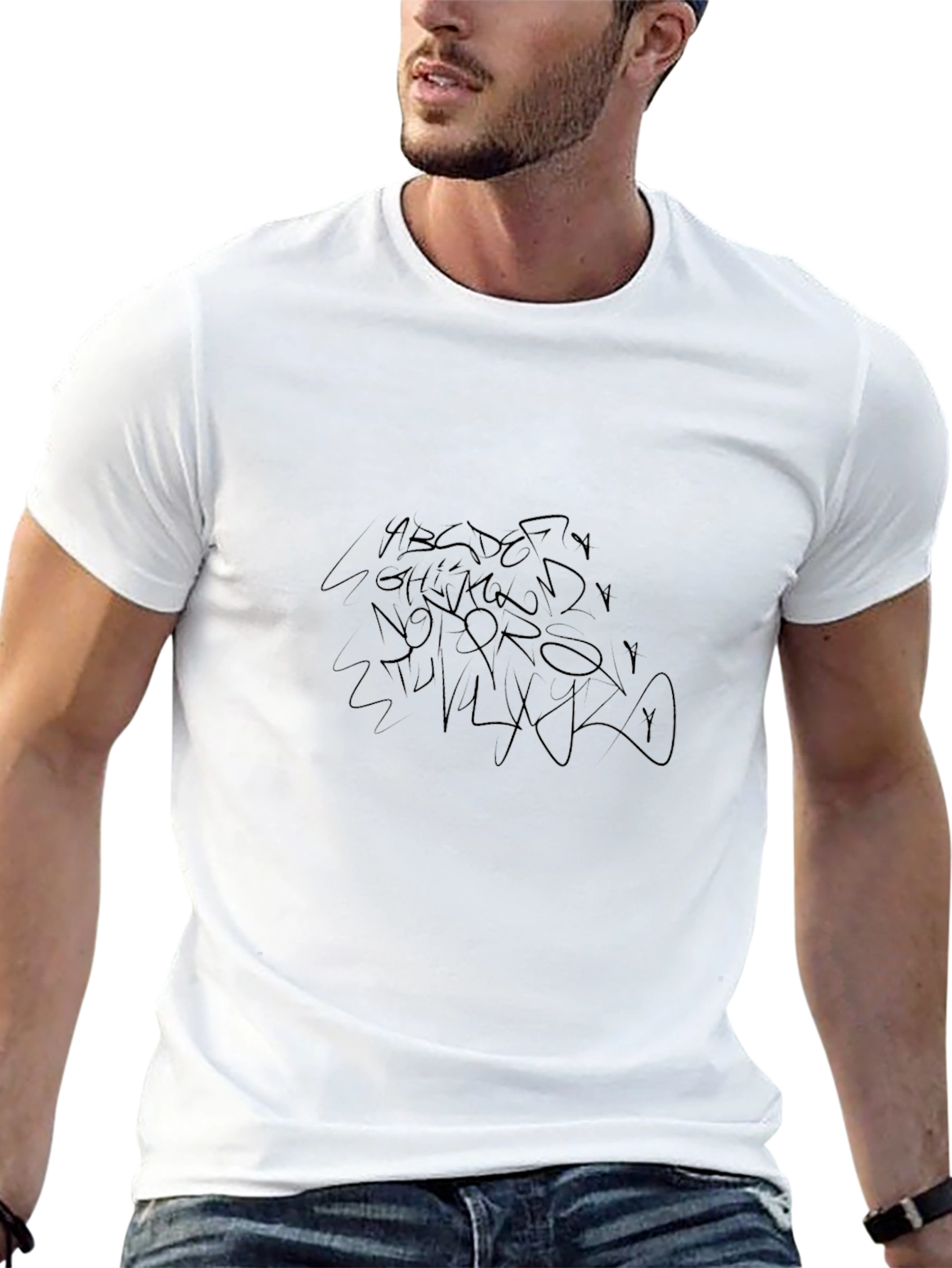 Modern Black T-Shirt with Abstract Lettering Design