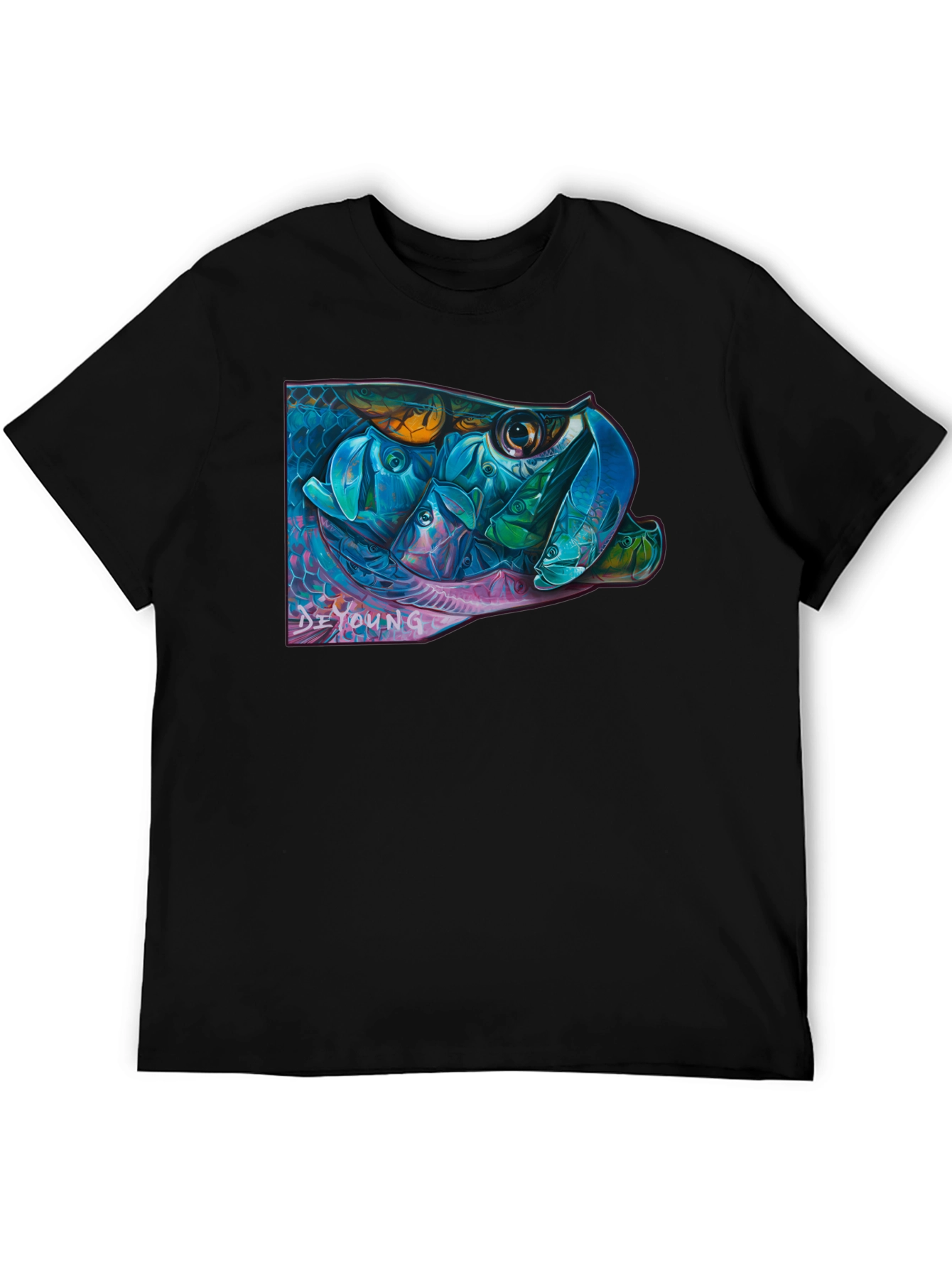 Vibrant Fish Graphic Black T-Shirt