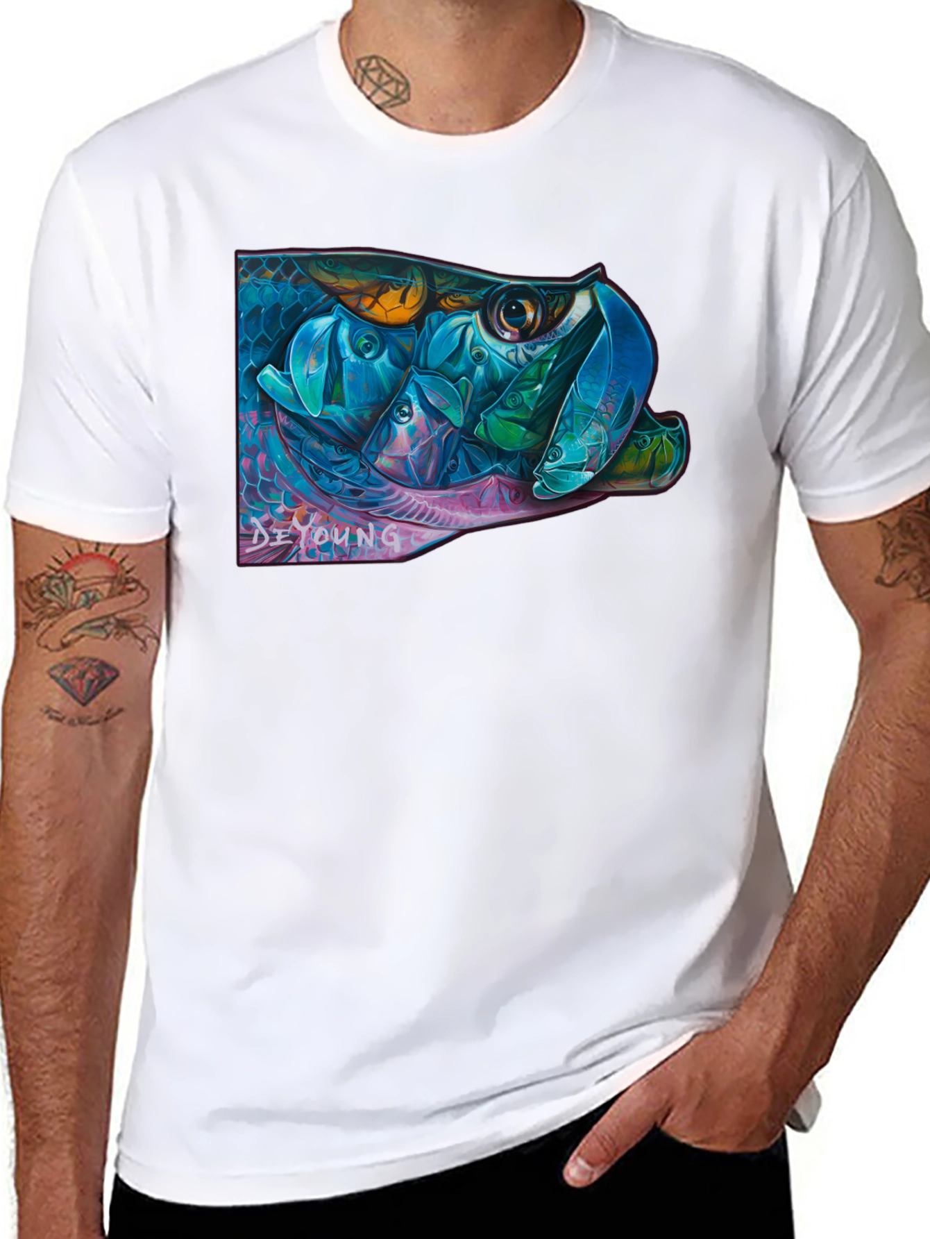 Vibrant Fish Graphic Black T-Shirt
