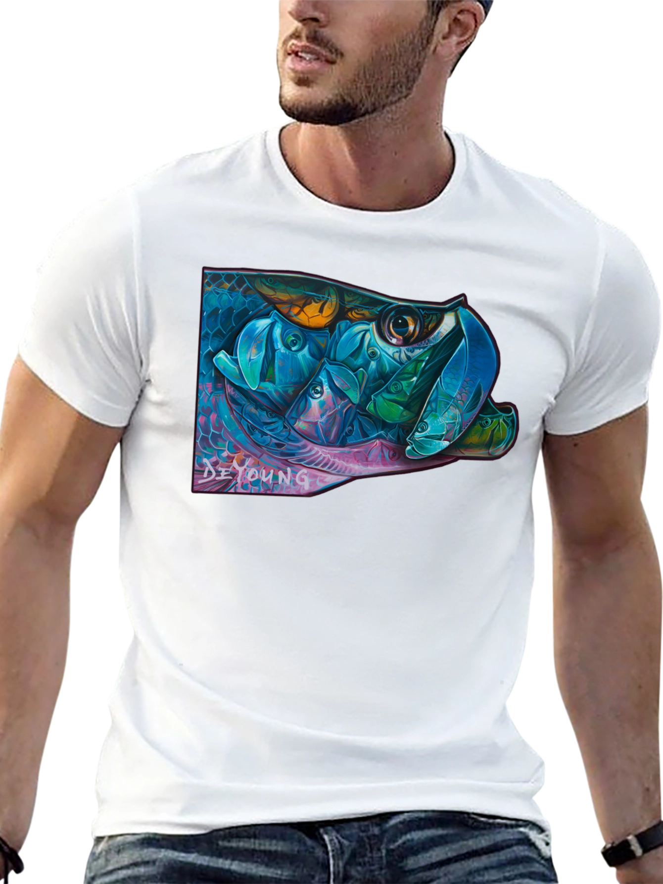 Vibrant Fish Graphic Black T-Shirt