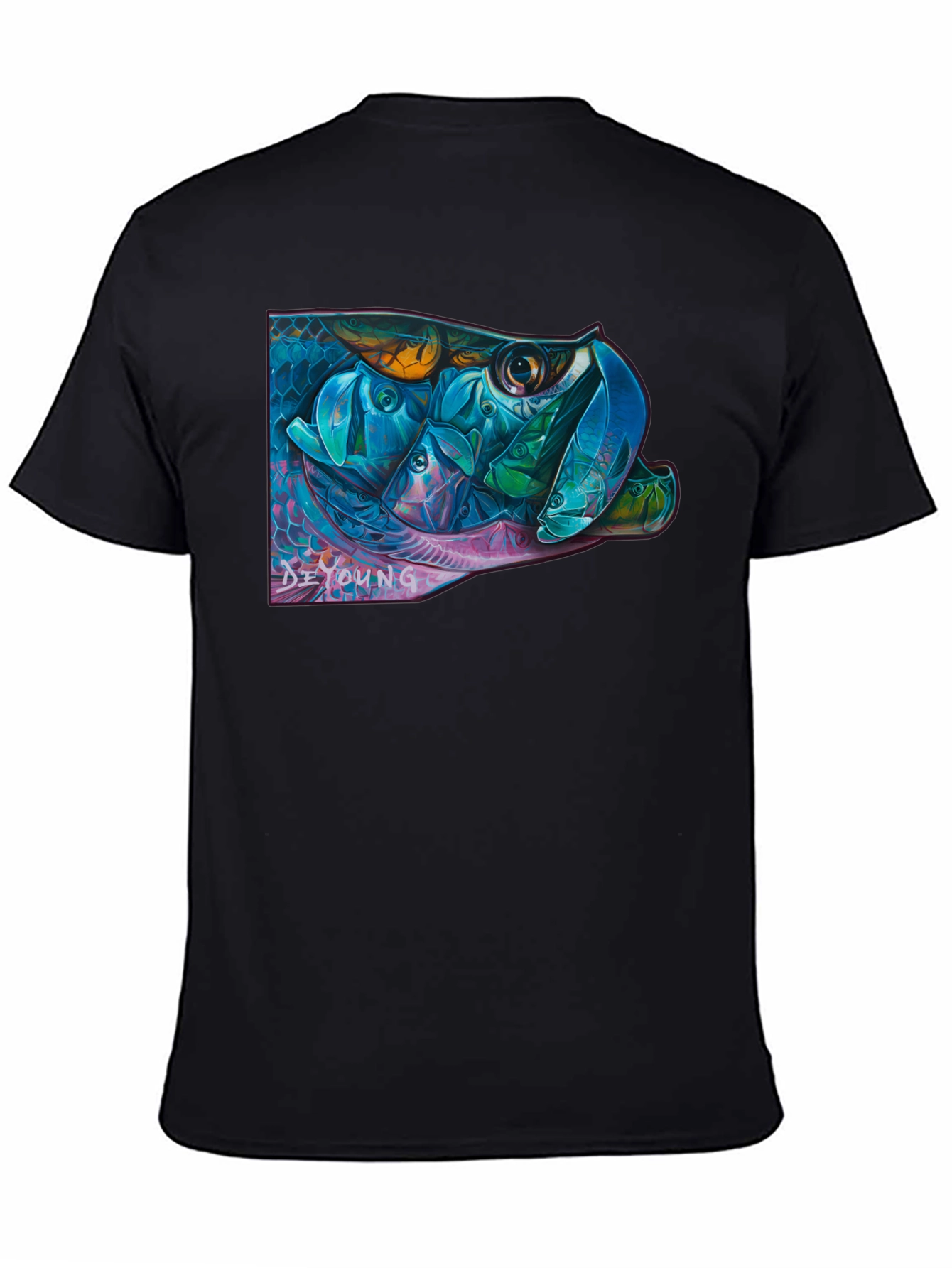 Vibrant Fish Graphic Black T-Shirt