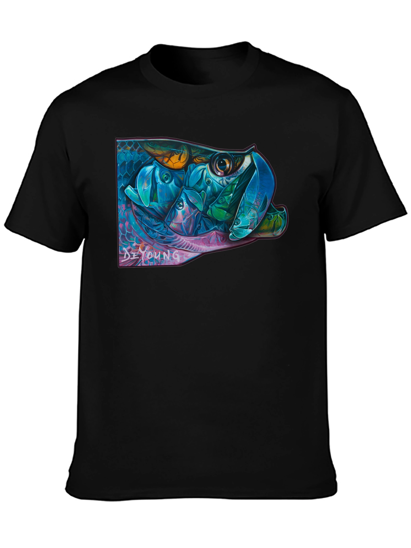 Vibrant Fish Graphic Black T-Shirt