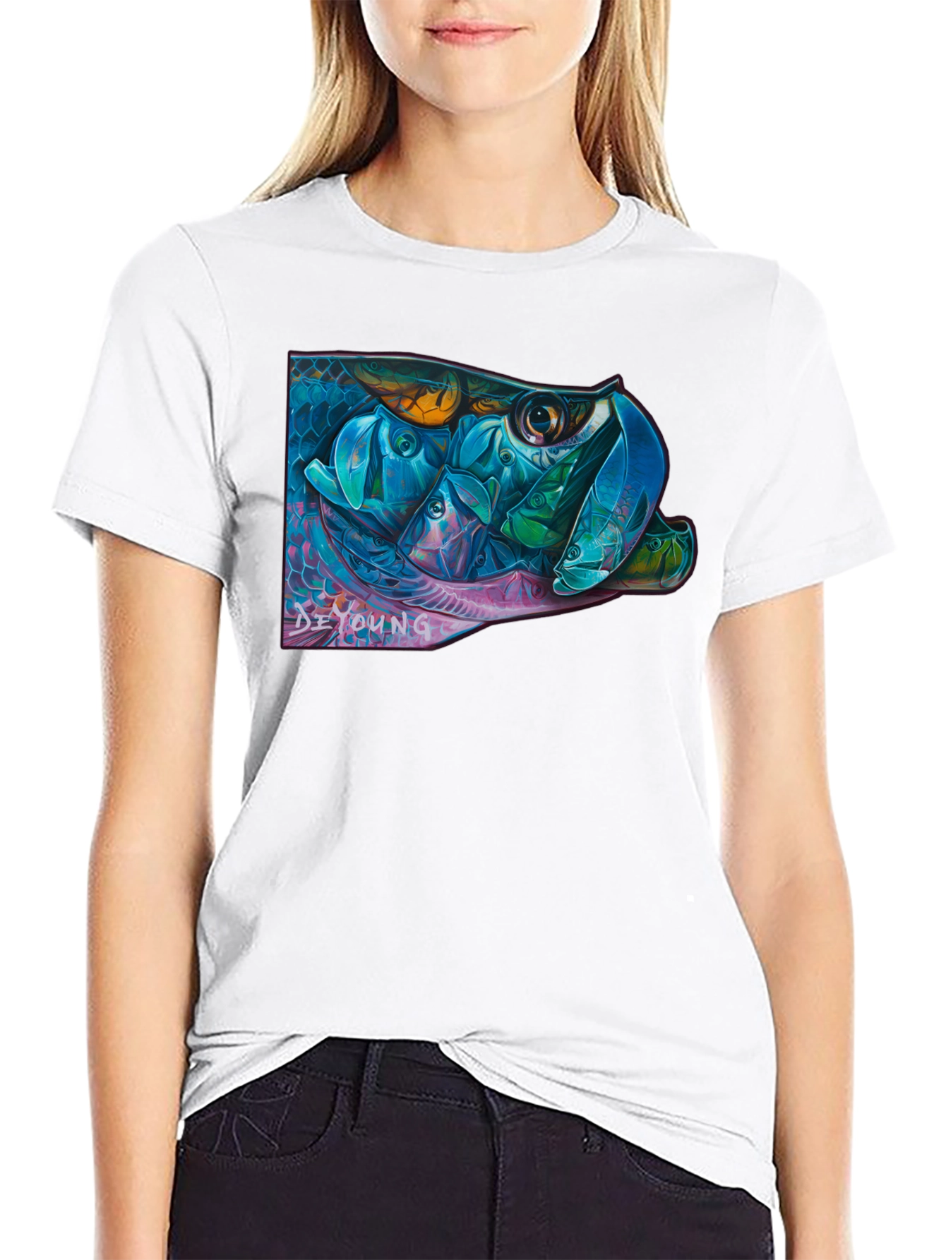 Vibrant Fish Graphic Black T-Shirt