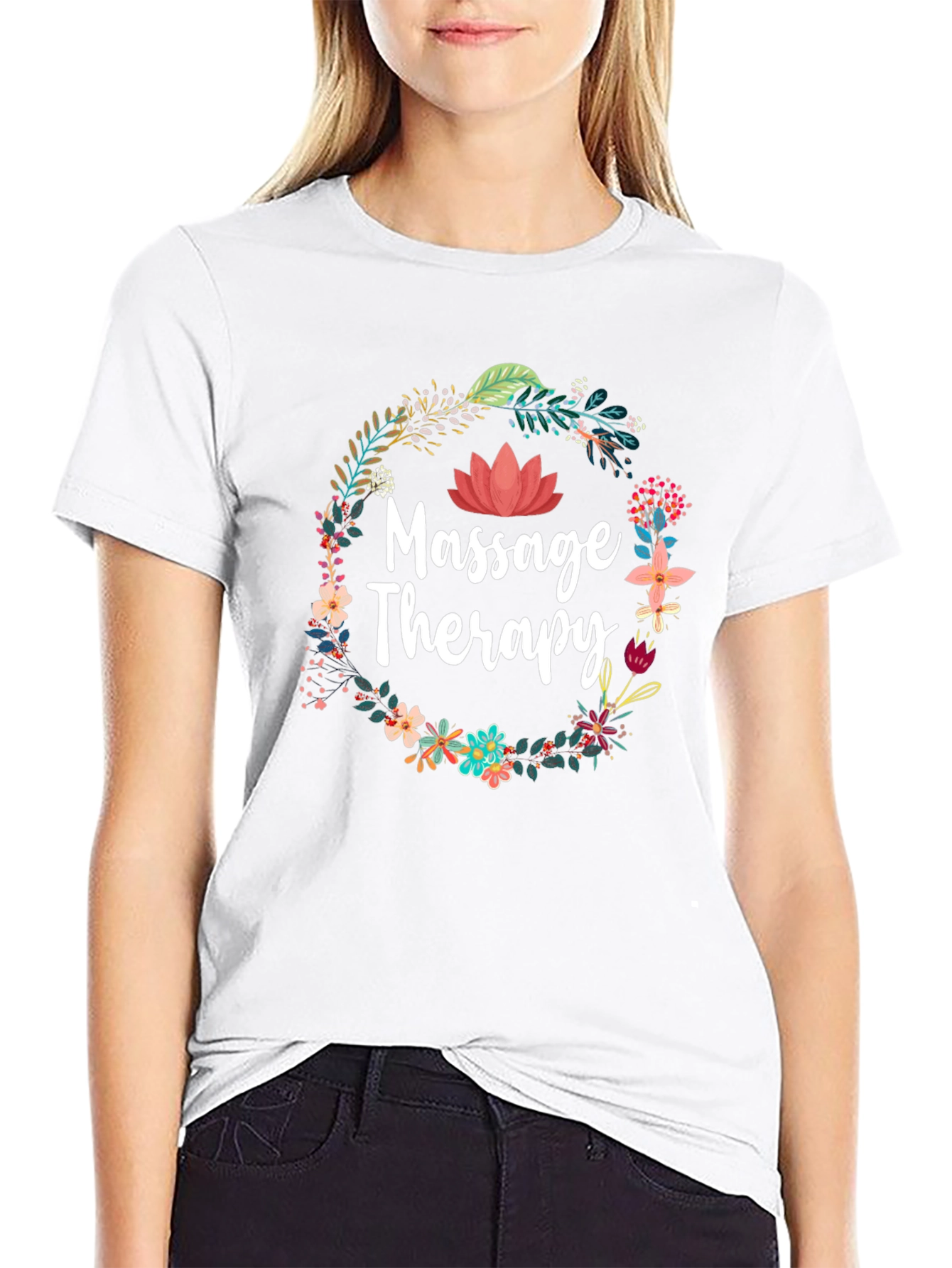 Massage Therapy Floral Wreath Graphic T-Shirt