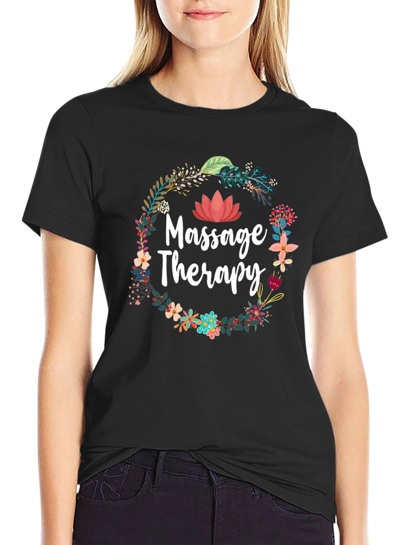 Massage Therapy Floral Wreath Graphic T-Shirt