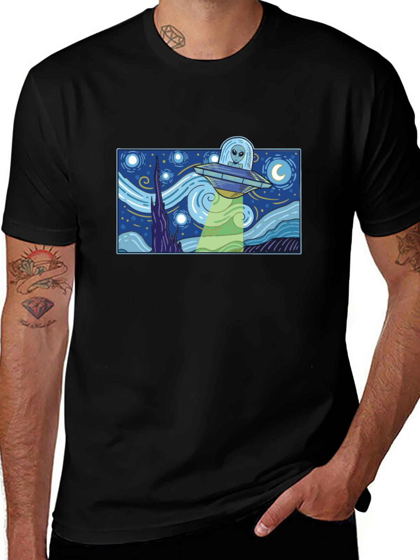 Starry Night Alien UFO Graphic Tee