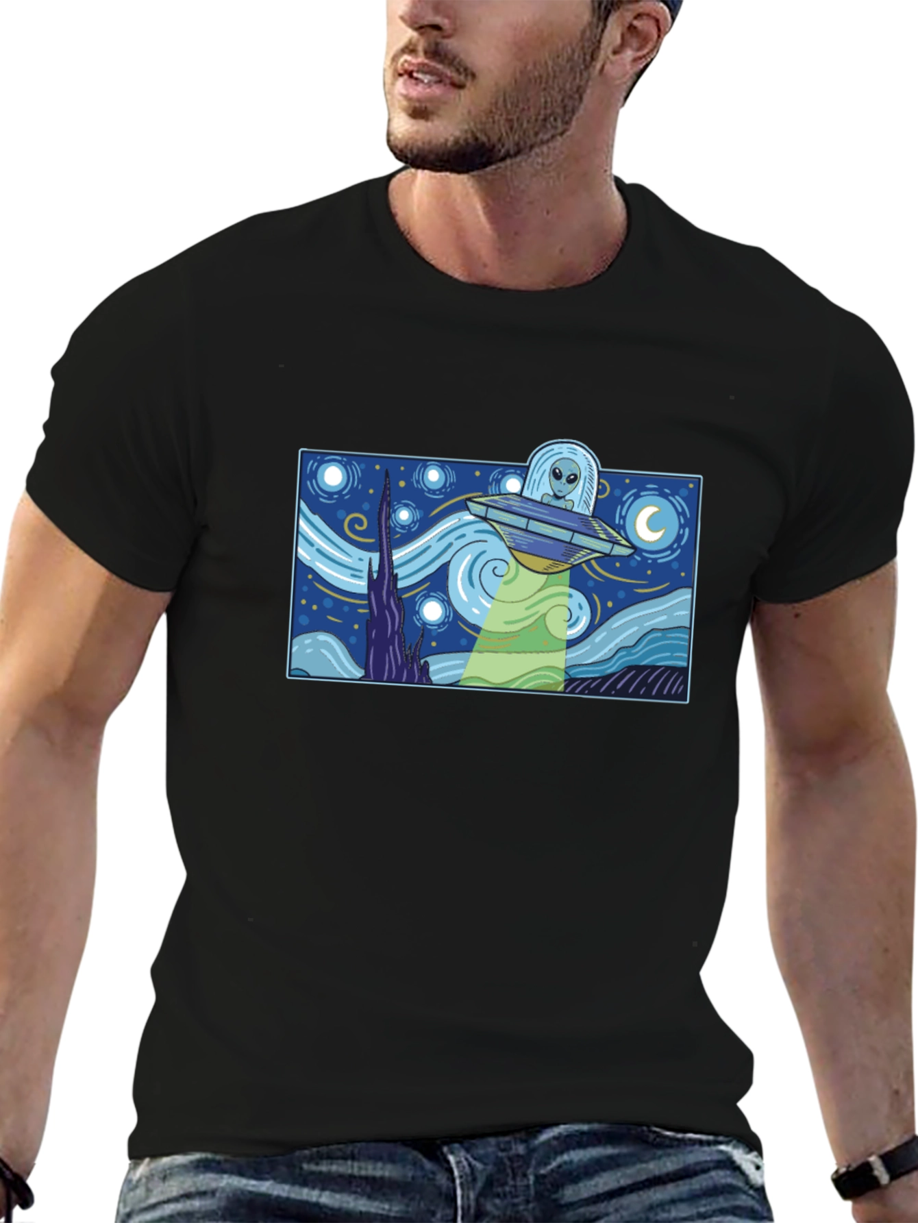 Starry Night Alien UFO Graphic Tee