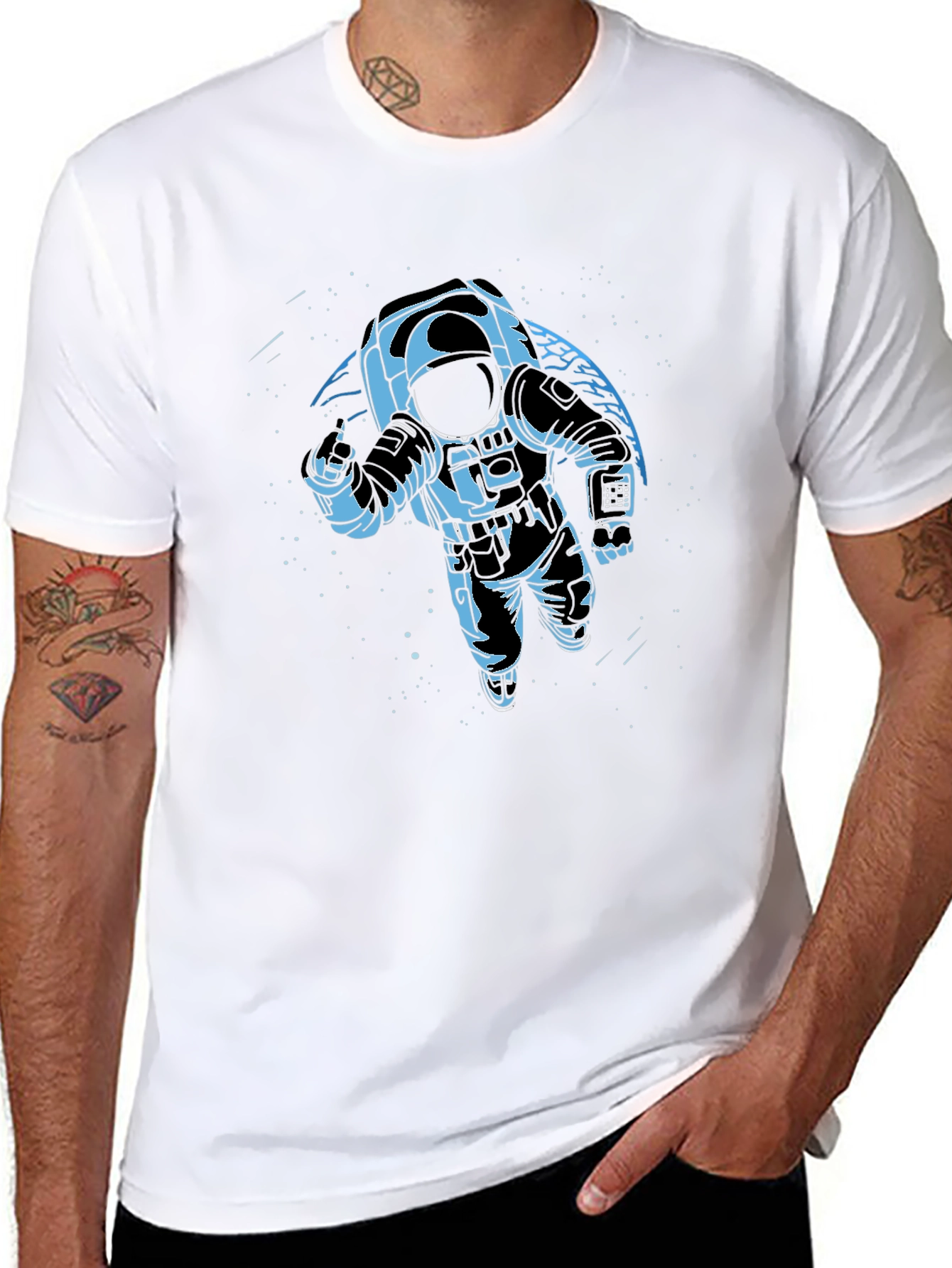 Astronaut Graphic Print Black T-Shirt