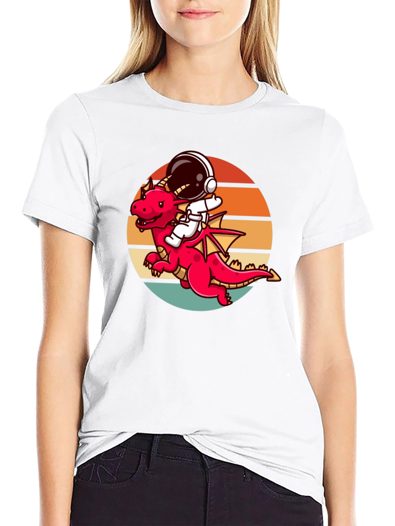 Astronaut Dragon Graphic Tee - Unique Design Black Shirt