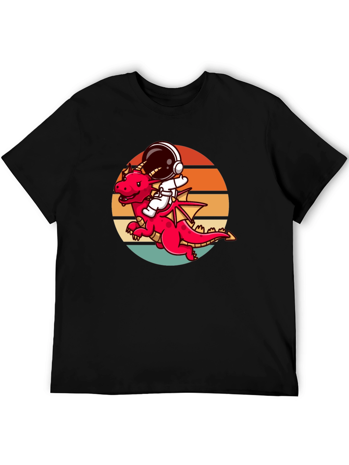 Astronaut Dragon Graphic Tee - Unique Design Black Shirt